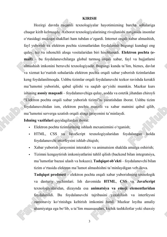 ilar grafik interfeysli brauzerlar (masalan, mosaic, netscape navigator) orqali internetga kirish imkoniyatiga ega bo‘ldilar. bu davrda internet keng ommaga tarqala boshladi, veb-sahifalar, axborot portallari va birinchi onlayn xizmatlar paydo bo‘ldi. 3. dinamik veb-sahifalar va interaktivlik davri (2000–2010-yillar) 2000-yillarning boshida javascript, php, asp.net, mysql kabi texnologiyalar paydo bo‘lishi natijasida veb-sahifalar interaktiv tus oldi. foydalanuvchilar endi saytlar bilan ikki tomonlama muloqot qila boshladilar: ro‘yxatdan o‘tish, buyurtma berish, fikr bildirish imkoniyati yaratildi. bu davrda veb-ilovalar (web applications) tushunchasi kengaydi — ya’ni saytlar endi faqat ma’lumot ko‘rsatuvchi emas, balki xizmat ko‘rsatuvchi tizimlarga aylandi. masalan, elektron pochta (gmail), ijtimoiy tarmoqlar (facebook), onlayn xarid tizimlari (amazon) shular jumlasidandir. 4. zamonaviy veb-ilovalar davri (2010-yildan hozirgacha) so‘nggi o‘n yillikda veb-ilovalar yanada rivojlanib, html5, css3, react, vue.js, angular, node.js kabi texnologiyalar keng qo‘llanilmoqda. ular yordamida tezkor, mobil qurilmalarga mos va foydalanuvchi tajribasini yaxshilovchi ilovalar yaratilmoqda. bundan tashqari, pwa (progressive web apps) texnologiyasi orqali veb-ilovalar mobil dasturlar kabi ishlay oladigan …