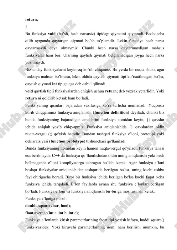 rsa ahamiyatliki, shartni tekshirish har safar sikl boshida bajariladi. bu narsa esa bajarish sharti boshidayoq nolga teng bo’lganda sikl tanasining biror marta ham bajarilmasligini bildiradi. misol: int i, b; for (i=1; i caption = "ha"; } else { //yo’= - toq y = n; label5->caption = "yo’q"; } label4->caption = inttostr(n); // shaklga chiqarish label6->caption = inttostr(y); if(n caption = "pusk";} else {button2->caption = "pauza";} } //--------------------------------------------------------------------------- void __fastcall tform1::timer1timer(tobject *sender) { if(t){tform1:button1click(form1);} //taymerning tiki } lokal va global o’zgaruvchilar. c tilida o’zgaruvchi ta’rifi albatta blok boshida joylashishi lozim. o’zgaruvchi mavjudlik sohasi deb shu o’zgaruvchiga ajratilgan xotira mavjud bo’lgan dastur qismiga aytiladi. o’zgaruvchi ko’rinish sohasi deb o’zgaruvchi qiymatini olish mumkin bo’lgan dastur qismiga aytiladi. biror blokda ta’riflangan o’zgaruvchi lokal o’zgaruvchi deyiladi. har qanday blokdan tashqarida ta’riflangan o’zgaruvchi global o’zgaruvchi deyiladi. lokal o’zgaruvchi mavjudlik va ko’rinish sohasi ta’rifdan to shu ta’rif joylashgan blok oxirigachadir. tashqi blokdagi o’zgaruvchi nomi shu blokda joylashgan …