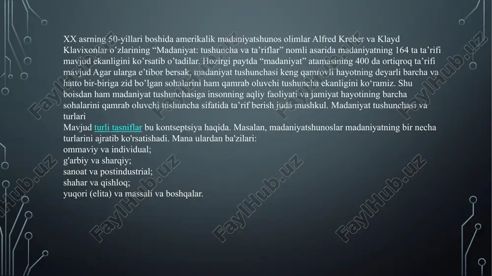 umkin. masalan, u tengdoshlaridan shunday so'zlarni o'rganishi mumkin, ular shunday deyiladi haqorat... ba'zi odamlar umrining oxirigacha juda oz narsalarga egalik qilishadi. lug'at, yaxshi, va, albatta, nutq madaniyati past. bunday yuk bilan odam hayotda ajoyib narsaga erisha olmaydi. ma'naviy madaniyat odamlar o'rtasida ma'naviy aloqani o'rnatishga yordam beradigan e'tiqodlar, tushunchalar, his -tuyg'ular, tajribalar, his -tuyg'ular va tasavvurlar ma'naviy madaniyat deb hisoblanadi. bu, shuningdek, ideal shaklda mavjud bo'lgan odamlarning moddiy bo'lmagan faoliyatining barcha mahsulotlarini o'z ichiga oladi. bu madaniyat o'ziga xos qadriyatlar dunyosini yaratishga, shuningdek, intellektual va hissiy ehtiyojlarni shakllantirish va qondirishga yordam beradi. bu ham ijtimoiy taraqqiyot mahsulidir va uning asosiy maqsadi ongni ishlab chiqarishdir. san'at bu turdagi madaniyatning bir qismidir. u, o'z navbatida, badiiy qadriyatlarning butun majmuasini, shuningdek, tarix davomida rivojlanib borgan ularning ishlashi, yaratilishi va ko'payish tizimini o'z ichiga oladi. butun tsivilizatsiya uchun, shuningdek, yakka shaxs uchun bu rol badiiy madaniyat, aks holda san'at deb ataladigan, shunchaki ulkan. bu ichki …