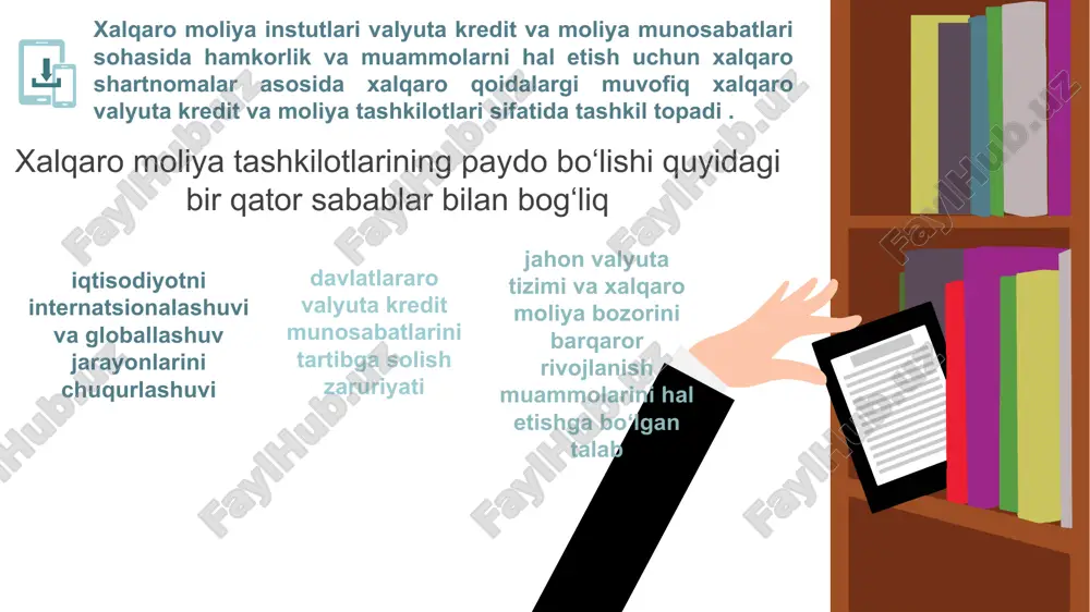 'rinib turibdiki, rivojlanayotgan mamlakatlarning tashqi iqtisodiyotini liberallashtirish iqtisodiy rivojlangan mamlakatlarga juda katta afzalliklarni beradi, ularning raqobatbardoshligini ta’minlovchi bozorlarni ochadi. shu bilan birga, qoida tariqasida, protektsionistik choralarga muhtoj bo'lgan rivojlanayotgan mamlakatlar iqtisodiyoti katta yo'qotishlarga duchor bo'ladi, butun sanoat (xom ashyo sotish bilan bog'liq bo'lmagan) samarasiz bo'lib qoladi va nobud bo'lishi mumkin. nizom a'zo davlatlardan valyuta cheklovlarini olib tashlashni va milliy valyutalarning konvertatsiyasini ta’milashni talab qiladi. viii-moddada aʼzo davlatlarning fond roziligisiz joriy toʻlov balansi operatsiyalari boʻyicha operasiyalarga cheklovlar qoʻymaslik, shuningdek, valyuta ayirboshlashda bir nechta valyuta kurslarni to’llash amaliyotidan qochish. o‘zbekiston 1992 yilda xvfga qo'shildi, tashkilotga a'zo bo'ldi. 1993 yil sentyabrdan o‘zbekistonda xvf vakolatxonasi faoliyat ko‘rsatmoqda, u respublika va fond o‘rtasidagi hamkorlikni amalga oshirishga, xvfning vashingtondagi shtab-kvartirasi bilan tezkor ma’lumotlar almashinuvini ta’minlashga yordam beradi. 2016-yilgacha o‘zbekistonning xvfdagi kvotasi 275,6 million sdrni tashkil qilgan edi. 2016-yil yanvar oyida xvf boshqaruvchilar kengashining xvf kvotalarini 14-ko‘rib chiqish bo‘yicha qarori kuchga kirganidan so‘ng, o‘zbekiston respublikasi o‘z kvotasini …