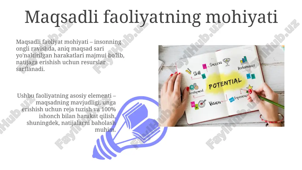 muhim, bunda 80% vaqt tinglashga va 20% vaqt gapirishga ajratiladi. bu tushunmovchiliklarni kamida 30% ga kamaytiradi. ijodkorlik va innovatsiya 01 02 ijodkorlik va innovatsiya 21-asrda iqtisodiy o'sishning asosiy omili bo'lib, 3d-bosib chiqarish va sun'iy intellekt kabi texnologiyalarning rivojlanishiga turtki beradi. sales 1st qtr 2nd qtr 100 0 sales 1st qtr 2nd qtr 100 0 maqsadga erishish maqsadga erishish - bu resurslarni (vaqt, energiya, mablagʻ) aniq yoʻnaltirish, strategik rejalashtirish orqali maqsadlarga 85 foiz aniqlik bilan erishish jarayonidir. maqsadga yoʻnaltirilgan faoliyatda 70% muvaffaqiyat koʻpincha ichki motivatsiya, qatʼiyatlilik va oʻz-oʻzini nazorat qilish kabi shaxsiy fazilatlarga bogʻliq. natijalarni baholash natijalarni baholash – bu maqsadga erishish darajasini aniqlash uchun 5 bosqichli jarayon boʻlib, unda 10% xatolik ehtimoli inobatga olinadi. baholash jarayonida 3 xil usuldan foydalanish mumkin: sifat bahosi, miqdoriy baho va aralash baholash, ularning har biri 2 ta asosiy mezon asosida oʻlchanadi. doimiy takomillashtirish 'doimiy takomillashtirish'da pdca sikli (rejalashtirish, amalga oshirish, tekshirish, harakat) muhim rol …