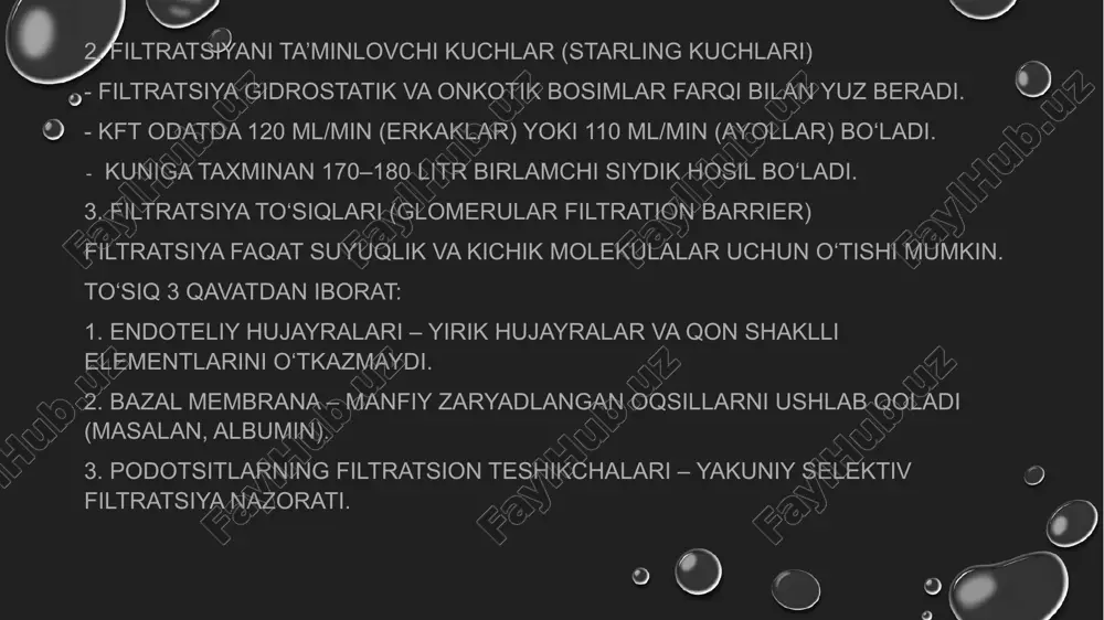 trasonografiya yordamida buyrakning joylashuvi aniqlanadi. jarayon bosqichlari: 1. bemorning yotishi: qorin bilan pastga (prone holatda), qorin ostiga yostiq qo‘yiladi. buyrak orqa qismga yaqinlashtiriladi. 2. mahalliy anesteziya: buyrak joylashgan hudud (odatda belning lateral qismi) mahalliy og‘riqsizlantiriladi (lidokain). 3. ignani kiritish: ultrasonografiya nazorati ostida maxsus biopsiya ignasi bilan teridan o‘tkaziladi. nafas qisqa ushlab turiladi → igna bilan glomeruldan 2–3 dona to‘qima namunasi olinadi. 4. qon ketishni nazorat qilish: jarayondan so‘ng bemor 6–12 soat qattiq yotadi. siydikda qon bor-yo‘qligi kuzatiladi. 6. olingan namunani o‘rganish biopsiyadan olingan buyrak to‘qimasi maxsus bo‘limlarga bo‘linadi va uch xil tekshiruvdan o‘tkaziladi: tekshiruv turi qaysi maqsadda svet mikroskopiyasi tuzilishning umumiy holati, glomerulonefrit turini aniqlash immunoflyuoresan tahlil immunoglobulin va komplement cho‘kindilarini aniqlash elektron mikroskopiya bazal membrana va ultramikroskopik tuzilishlarni ko‘rish 7. biopsiya natijalari va tashxis biopsiya yordamida quyidagi kasalliklar aniqlanadi: glomerulyar kasalliklar: minimal o‘zgarishli nefropatiya membranoz nefropatiya fsgs (fokal segmentar glomeruloskleroz) lupus nefriti diabetik nefropatiya interstitsial kasalliklar (allergik nefrit, piyelonefrit). …