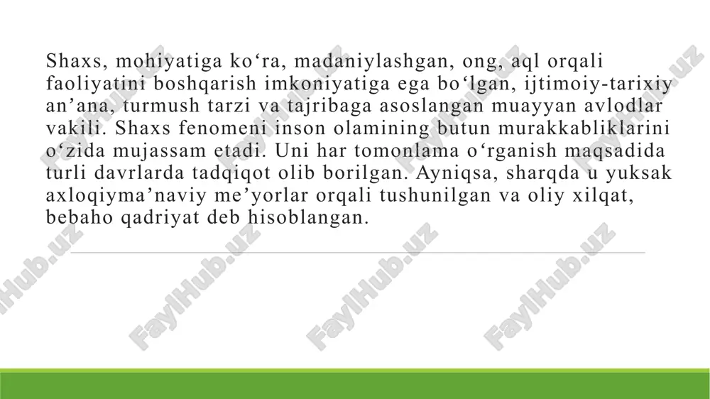 xx asr boshlarida yuzaga kelgan bo’lib, uning namoyandalari, ong va aqliy qobiliyat nasldan-naslga o’tib, insonga u tabiatan berilgan, deyiladi. mazkur ta’limot vakili amerikalik olim e.torndaykdir. shaxs shakllanishiga ta’sir etuvchi asosiy omillar: a) irsiyat (biologik omil); b) muhit (ijtimoiy omil); v)ta’lim va tarbiya; g) faoliyat . tarbiya insonning insonligini ta'minlaydigan eng qadimiy va abadiy qadriyatdir. tarbiyasiz alohida odam ham, kishilik jamiyati ham mavjud bo'la olmaydi. chunki odam va jamiyatning mavjudligini ta'minlaydigan qadriyatlar tarbiya tufayligina bir avloddan boshqasiga o'tadi. pedagogik adabiyotlarda "tarbiya" atamasi keng va tor ma'nolarda ishlatiladi. keng ma'noda tarbiya inson shaxsini shakllantirishga, uning jamiyat ishlab chiqarishi va ijtimoiy, madaniy, ma'rifiy hayotida faol ishtirokini ta'minlashga karatilgan barcha ta'sirlar, tadbirlar, harakatlar, intilishlar yig'indisini anglatadi. bunday tushunishda tarbiya faqat oila, maktab, bolalar va yoshlar tashkilotlarida olib boriladigan tarbiyaviy ishlarni emas, balki butun ijtimoiy tuzum, uning yetakchi g'oyalari, adabiyot, san'at, kino, radio, televideniye va boshqalarni ham o'z ichiga oladi. shuningdek, keng ma'nodagi tarbiya tushunchasi …