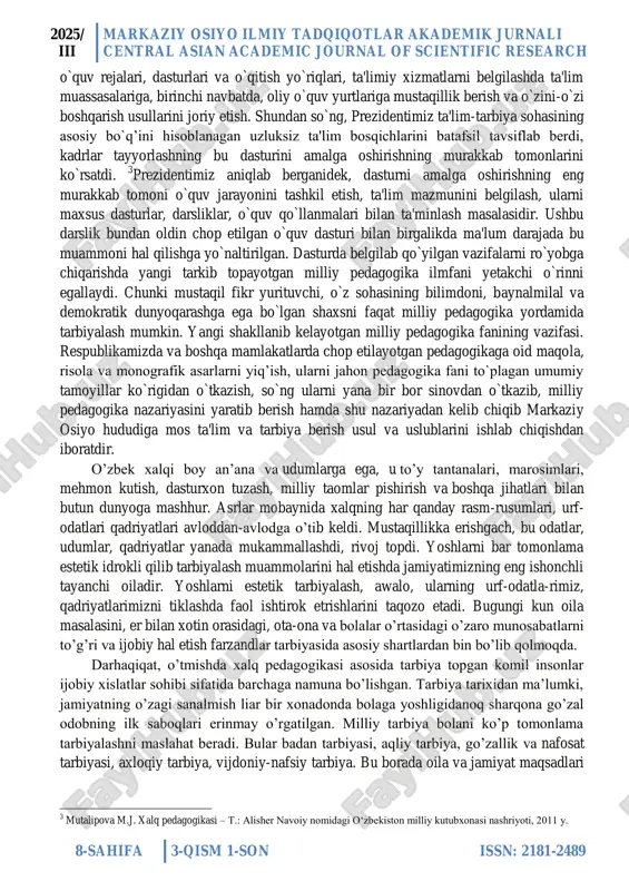 a islohotini bosqichma-bosqich o`tkazish maqsadga muvofiq, deb ta'kidlagandi. birinchi bosqich o`tish davri bo`lib, uni 1997-2001 yillarda amalga oshirish rejalashtirilgan. ikkinchi bosqich 2001-2005 yillarni o`z ichiga olib, bunda milliy dasturni keng miqyosda amalga oshirish mo`ljallangan. va, nihoyat, uchinchi bosqich 2005 va keyingi yillarga mo`ljallangan bo`lib, bu bosqichda to`plangan tajribalarni tahlil etishg va umumlashtirish asosida kadrlar tayyorlash tizimini takomillashtirish va yanada rivojlantirish ko`zda tutilgan. prezidentimiz milliy dasturni sharhlar ekan, kadrlar tayyorlash tizimini shakllantirish va faoliyat ko`rsatishning asosiy tamoyillarini amalga oshirish vazifalarini sanab o`tdi. bularga: barcha xil va turdagi ta'lim muassasalarida yuqori malakali mutaxassislar tayyorlash uchun uzluksiz ta'lim, fan va ishlab chiqarish salohiyatidan samarali foydalanish; davlat ta'lim standartlarini joriy etish va ularning faoliyat ko`rsatish mexanizmini ishlab chiqish; ixtisoslar, malaka darajasiga ko`ra mutaxassilarga ega bo`lgan umumdavlat va mintaqaviy talablarning istiqbolini aniqlash; ta'lim tizimini tuzilish va mazmun jihatdan isloh qilish uchun o`qituvchilarni va murabbiylarni qayta tayyorlash; davlat va ijtimoiy muassasalarning kasbga yo`naltirish bo`yicha faoliyatini takomillashtirish. …