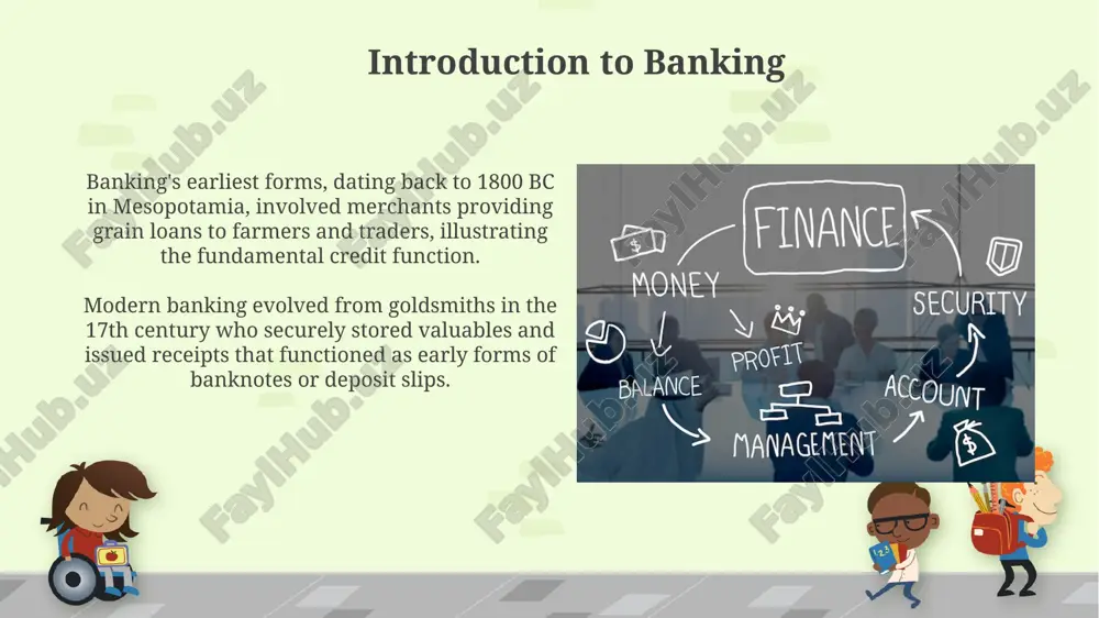 lenders each evaluating borrowers, a single bank leverages specialized expertise for efficient credit assessment and risk management. promoting economic development banks facilitate capital formation by mobilizing savings from diverse sources. these aggregated funds are then strategically channeled into productive investments, fueling economic expansion and generating employment. banks provide crucial credit facilities like small business loans at varying interest rates, supporting entrepreneurship and boosting gdp growth by enabling firms to expand their operations and invest. other ancillary services banks offer safe deposit boxes for customers to store valuable items like jewelry, important documents, and collectibles, with annual rental fees often determined by box size, averaging $50-$500. banks facilitate foreign exchange transactions, enabling customers to convert currencies for international travel, business, or investment purposes, often charging a small percentage-based commission fee typically between 1-3%. thank you for your attention image6.png image7.jpg image8.jpg image9.jpg image10.jpg image11.jpg image12.jpg image13.jpg image14.jpg image15.jpg image16.jpg image17.jpg image5.png