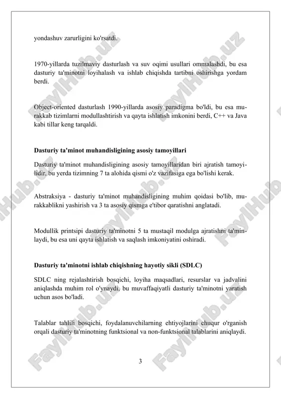 shdir. statik analiz kodi sifatini oshiradi, dasturiy ta'minotni sinovdan o'tkazish esa funksionallikni tekshiradi. shu bilan birga, ishlash sinovlari 5000 ta foydalanuvchi yukini qanday qilib dasturiy ta'minot boshqarishi haqida ma'lumot beradi. agile rivojlanishda qa sinov guruhlari dasturiy ta'minotni ishlab chiqish siklining har bir iteratsiyasida ishtirok etishi lozim, bu esa sifatni 80% gacha oshirib, tezkor tuzatishlarni ta'minlaydi. dasturiy ta'minotni boshqarish va loyihalarni boshqarish dasturiy ta'minotni boshqarish, xarajatlarni kamaytirish maqsadida 80/20 qoidasini qo'llashni o'z ichiga oladi, bu esa resurslarning 20% ​​dan samarali foydalanishni nazarda tutadi. loyiha menejmenti agile uslublarini, masalan, scrum-ni o'zlashtiradi, bu jarayonning moslashuvchanligi va 2 haftalik sprintlar orqali tezkor takrorlanishni ta'minlaydi. dasturiy ta'minot loyihalarini boshqarish, loyiha jamoasining 5-9 a'zosini muvofiqlashtirishni, har bir a'zoning roli aniq belgilanganligini ta'minlashni anglatadi. dasturiy ta'minot muhandisligidagi zamonaviy tendentsiyalar sun'iy intellektga asoslangan dasturiy ta'minotni ishlab chiqish, jumladan, 70% gacha kodni avtomatik yaratish va testlash bilan bog'liq ai-ga asoslangan vositalardan foydalanish tendentsiyasi ortib bormoqda. serverless arxitektura, masalan aws …