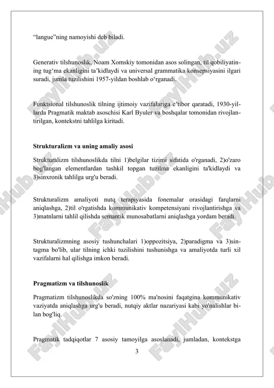 tadqiqotlar 20-asr o'rtalarida boshlangan, gender va ijtimoiy sinfning tilga ta'sirini tahlil qiladi, 3 ta asosiy nazariyadan foydalanib. til siyosati sotsiolingvistikaning muhim amaliy yo'nalishi bo'lib, milliy tillarni qo'llab-quvvatlash va 70 dan ortiq millat vakillarining tillarini himoya qilishga qaratilgan. psixolingvistika va til o'rganish psixolingvistika til o'rganishda nutqni idrok etishning kognitiv jarayonlariga, masalan, so'zlarni 200-300 millisekund ichida tanib olishga e'tibor qaratadi. til o'rganishda psixolingvistik tadqiqotlar l1 va l2 o'rganuvchilarning grammatik qoidalarni qanday o'zlashtirishini, xatolarni tahlil qilish orqali aniqlaydi. psixolingvistikaning amaliy ahamiyati til o'qitish metodikalarini takomillashtirishda namoyon bo'ladi, xususan, 7±2 qismli qisqa muddatli xotiradan unumli foydalanishda. diskurs tahlili va amaliy ahamiyati diskurs tahlili, 1960-yillarda paydo bo'lgan bo'lib, matnlarning tuzilishi va ijtimoiy kontekstini tahlil qiladi, masalan, siyosiy nutqlarda 2 xil ma'no qatlamini aniqlash. amaliy ahamiyati, misol uchun, reklama matnlarida iste'molchiga ta'sir etish usullarini aniqlashga yordam beradi, bunda 3 asosiy lingvistik vosita (metafora, giperbola, ironiya) qo'llaniladi. diskurs tahlili, ta'lim sohasida talabalarning 4 asosiy ko'nikmasi (tinglash, gapirish, …