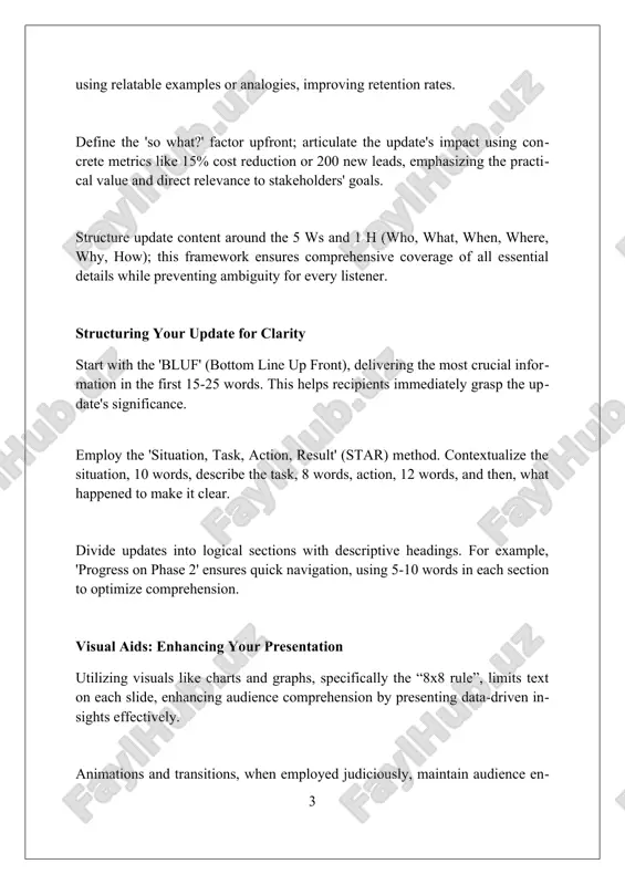 -solving and builds trust. active listening: understanding the question paraphrasing using techniques like reflecting or summarizing helps confirm your understanding. ensure clarity by restating the question, verifying its 2 key points, before formulating a precise response. paying attention to both verbal and non-verbal cues allows for comprehensive understanding. analyze tone, body language, and 3 levels of emotion expressed for context and accurate interpretation. effective probing involves asking clarifying follow-up questions. this clarifies ambiguity, identifies underlying assumptions, and ensures you address the genuine concern within the question in 2 parts. answering strategies: providing clear responses use the 'situation, background, assessment, recommendation' (sbar) technique to structure answers. this framework ensures you provide comprehensive information for a clear, concise, and easily digestible response in 30 words. employ the 'tell' strategy: 'tell them what you're going to tell them', 'tell them', and 'tell them what you told them'. this three-part structure improves comprehension and …