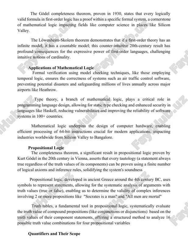 al result with implications for model theory, particularly concerning infinite structures and their properties. the gödel completeness theorem, proven in 1930, states that every logically valid formula in first-order logic has a proof within a specific formal system, a cornerstone of mathematical logic impacting fields like computer science in places like silicon valley. the löwenheim-skolem theorem demonstrates that if a first-order theory has an infinite model, it has a countable model; this counter-intuitive 20th-century result has profound consequences for the expressive power of first-order languages, challenging intuitive notions of cardinality. applications of mathematical logic formal verification using model checking techniques, like those employing temporal logic, ensures the correctness of systems such as air traffic control software, preventing potential disasters and safeguarding millions of lives annually across major airports like heathrow. type theory, a branch of mathematical logic, plays a critical role in programming language design, allowing for static type checking …