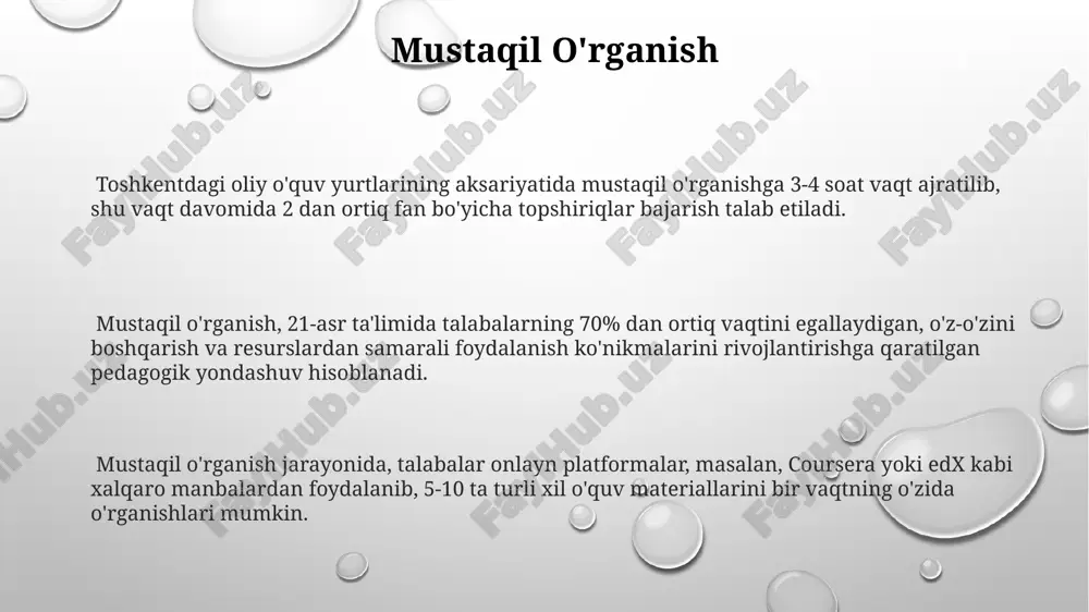 zlikdagi internetga ulangan bo'lib, bu onlayn ta'lim resurslaridan samarali foydalanish imkonini beradi. differentiatsiya va inklyuziya differensiatsiya 20 dan ortiq o'quvchilar guruhiga 3 xil darajadagi topshiriqlarni taklif qilish orqali samarqanddagi maktablarda qo'llanilmoqda. inklyuziya maydonida, toshkentdagi 5 ta maktabda kamida 10% nogiron bolalarni inklyuziv ta'limga jalb qilish bo'yicha amaliy tajribalar o'rganilmoqda. differensiatsiya va inklyuziya yondashuvlari 2023 yilda andijon viloyatida o'tkazilgan seminarlarda 150 dan ortiq pedagog xodimlar tomonidan muhokama qilingan va qo'llanilishi muhokama qilingan. baholash va monitoring baholash va monitoring jarayonlarida 2023 yildagi xalqaro tadqiqotlar ko'rsatdiki, o'zbekiston maktablarida asosan 30% o'quvchilarga individual yondashuv qo'llaniladi. toshkent shahridagi 5 ta eksperimental maktabda joriy etilgan yangi baholash tizimi, o'quvchilarning 70%da o'z-o'zini baholash ko'nikmalarini rivojlantirishga olib keldi. surxondaryo viloyatida o'tkazilgan tahlillar natijalariga ko'ra, onlayn monitoring tizimi 15%ga o'qituvchilarning ish samaradorligini oshirdi. didaktikaning asosiy printsiplari didaktikaning asosiy printsiplaridan biri, o‘quv jarayonini 5 ta sezgiga asoslangan holda, masalan, ko‘rish, eshitish, teginish kabi, 19-asr oxiridagi germaniya pedagogikasi tajribasiga tayangan holda …