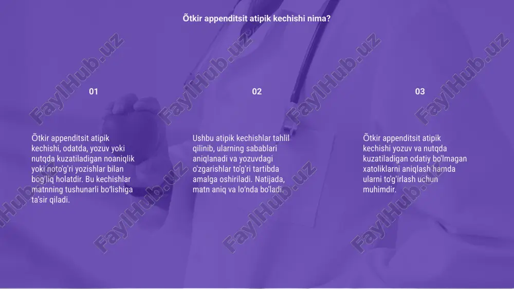 a xavfli oqibatlar, katta moliyaviy zarar va inson sog'lig'iga jiddiy zarar etkazishi mumkin. bu muhim diagnostic ehtiyotkorligini talab etadi. 03 erkin va oftalmik tibbiy tekshiruvlar xavf-xatarlarni kamaytiradi, shuningdek, muayyan xavfsizlik choralarini ko'rish orqali sog'liqni saqlash va barqarorlik ta'minlanadi. murakkabliklar va mumkin bo'lgan xavf-xatarlar yakuniy xulosa va maslahatlar yordamida loyiha natijalarini tahlil qilish mumkin. bu jarayon muhim tushunchalarni anglashni ta'minlaydi va tartibni saqlaydi. atipik kechishlarning sabablari va oldini olish usullari muhokama qilinadi. bu orqali jarayonlarni yanada samarali va ishonchli qilish imkoniyati yuzaga keladi. shu bilan, kelajakdagi ishlarda muammolarni oldindan aniqlash va hal qilish uchun asosiy tavsiyalarni qo'llash tavsiya etiladi. bu muvaffaqiyatga erishishda muhim omil. yakuniy xulosa va maslahatlar e’tiboringiz uchun rahmat image1.png image2.png image3.png image4.gif image5.png image6.png image11.png