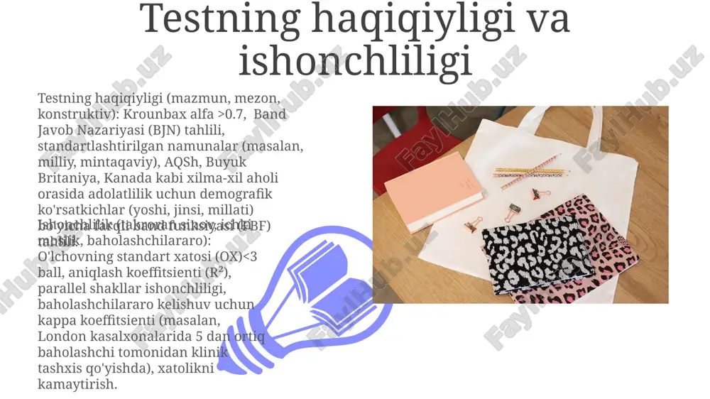 illari, nyu-yorkdagi laboratoriyalarda genetik tekshiruvlar), ma'lumotlardan foydalanish, xavflar (allergik reaktsiyalar, ma'lumotlar bazalarida maxfiylik buzilishi), foydalar, alternativlar va ishtirokchining huquqlari (tadqiqotdan chiqish) haqida aniq va tushunarli tushuntirish (masalan, hipaaga mos shakllar orqali) 21 cfr 11-qismga muvofiq ma'lumotlar yig'ish boshlanishidan oldin olinishi shart ma'lumotlar maxfiyligi va maxfiyligi natijalarni faqat malakali mutaxassislar (litsenziyalangan mutaxassislar) talqin qilishi, natijalar mijozlar/bemorlarga tushunarli ravishda (ixtisoslashgan atamalardan qochib) yetkazilishi, ularning mustaqilligini (axborotdan bosh tortish huquqini) hurmat qilish va tarafkashlikdan (masalan, irqiy, ijtimoiy-iqtisodiy) qochish axloqiy jihatdan muhim. tadqiqot uchun ma'lumotlarni anonimlashtirish juda muhim. test natijalarining (masalan, genetik, tibbiy) xavfsiz saqlanishi (shifrlangan ma'lumotlar bazalari, kirish nazorati) va shaffof ishlanishi (xabar berilgan rozilik, ma'lumotlarni minimallashtirish) gdpr, ccpa kabi ma'lumotlar maxfiyligi qoidalariga muvofiq amalga oshirilishi kerak (eu, aqsh, kanada). buzilish jarimalar bilan bog'liq. e'tiboringiz uchun rahmat @taqdimot_robot image4.jpg image5.jpg image6.jpg image7.jpg image8.jpg image9.jpg image10.jpg image1.jpeg image2.jpeg image3.jpeg