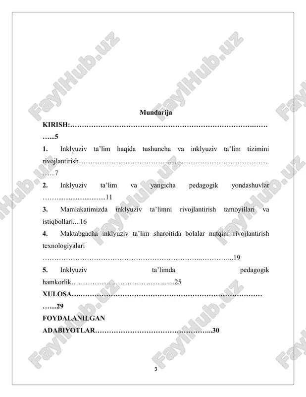 zimini rivojlantirish inklyuziv ta’lim bolalarga nisbatan har qanday kamsitishni istisno qiluvchi, barcha odamlarga teng munosabatda bo‘lishni ta’minlovchi, lekin alohida ta’limga muhtoj bolalar uchun alohida shart-sharoitlar yaratuvchi mafkuraga asoslanadi. inklyuziv ta’lim - bu umumiy ta’limni rivojlantirish jarayoni bo‘lib, u barcha bolalarning turli ehtiyojlariga moslashish nuqtai nazaridan ta’limning barcha uchun ochiqligini nazarda tutadi, bu alohida ehtiyojli bolalarning ta’lim olish imkoniyatini ta’minlaydi. inklyuziv ta’lim - bu jismoniy, aqliy, intellektual va boshqa xususiyatlaridan qat’i nazar, barcha bolalar umumiy ta’lim tizimiga kiritilgan va o‘z yashash joyida nogiron tengdoshlari bilan bir joyda ta’lim oladigan ta’lim va tarbiya jarayoni. o‘zlarining maxsus ta’lim ehtiyojlarini hisobga oladigan va zarur mutaxassis yordamini ko‘rsatadigan maktablar. inklyuziv ta’limning sakkiz tamoyili: 1. insonning qadr-qimmati uning qobiliyati va yutuqlariga bog‘liq emas; 2. har bir inson his qilish va fikrlash qobiliyatiga ega; 3. har bir inson muloqot qilish va tinglash huquqiga ega; 4. hamma odamlar bir-biriga muhtoj; 5. haqiqiy ta’lim faqat haqiqiy munosabatlar sharoitida amalga …
