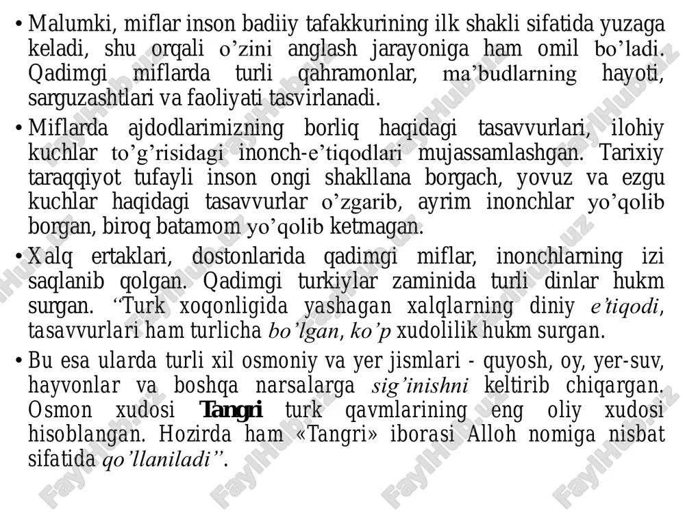 •jahondagi barcha xalqlar og’zaki ijodida o’zlarining kelib chiqishi tarixi haqidagi afsona va rivoyatlar, naqllar uchraydi. turkiy xalqlarning kelib chiqishi, tarixi haqida ham ko’plab rivoyat va afsonalar yaratilgan. insoniyat tarixining avval odam payg’ambar, undan keyin esa nuh payg’ambarning o’g’illaridan boshlanishi haqidagi rivoyatga ko’ra turk qavmlari nuhning yofas nomli o’g’lining avlodidir. • “devonu lug’otit turk” asaridagi she’riy parchalar turkiy xalqlarning eng nodir adabiy yodgorligi bo’lishidan tashqari, qadimgi davr haqida ma’lumot beruvchi asosiy manbadir. • devondagi turk bahodiri alp er to’nga nomi bilan bog’liq parchalar tugal bir asarni tashkil etgan degan fikrlar bor. • koshg’ariy alp er to’nganing forscha nomi afrosiyob ekanini ta’kidlaydi. «alp» turkcha bahodir, «to’nga» yo’lbarsga o’xshash hayvon. u kuchlilikda filni yiqitadi. «er» shijoatli odamdir. alp er to’nga - ma’nosi «yo’lbars kabi kuchli, bahodir er kishi» demakdir. • “shohnoma”da ham afrosiyob turonning mard, jasur va tadbirkor podshohi bo’lganligi aytiladi. umuman, alp er to’nga haqida sharq adabiyotida ko’plab asarlar yozilgan. • “devoni …