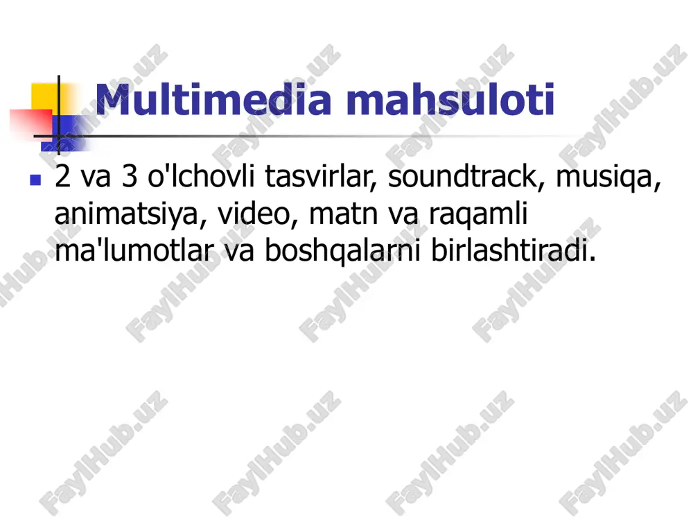 ntroller 1394)  siqish algoritmlari juda ko'p (mpe) mavjudg 1, mpeg 2, mpeg 4 va boshqalar), turli xil maqsadlarga xizmat qiladigan va umuman boshqacha xususiyatlarga ega, ammo ularning barchasi, u yoki bu darajada, eng kam sifat yo'qotish bilan ma'lumotlarni eng samarali ravishda siqishga qaratilgan. mpe standartlarig  mpe so'zig qisqa moving picture expert group - ekspert guruhining nomlari isvideo va audio ma'lumotlarini kodlash va siqish bo'yicha (xalqaro standartlashtirish tashkiloti) haqida. mpeg bitta  sinxronlashtirilgan video tasvirlarni yozish uchun mo'ljallangan (odatda formatda) 352x288) va c dagi soundtrackd.-rom (videocd) o'qish tezligi 1,5 mbit / s gacha. mpeg 2018-04-01 121 2  yuqori o'lchamlarni qo'llab-quvvatlaydi, chunki ushbu standartdagi ma'lumotlar oqimi mpe ga qaraganda ancha yuqori (40 mbit / s gacha)g 1, studiyada sifatli to'liq ekranli filmlarni yozib olishga imkon beradi. mpeg to'rt  dastlab u internet orqali videokonferentsiyalar kabi tor aloqa kanallaridan foydalangan holda multimedia dasturlarida foydalanish uchun yaratilgan va videoni saqlash uchun …