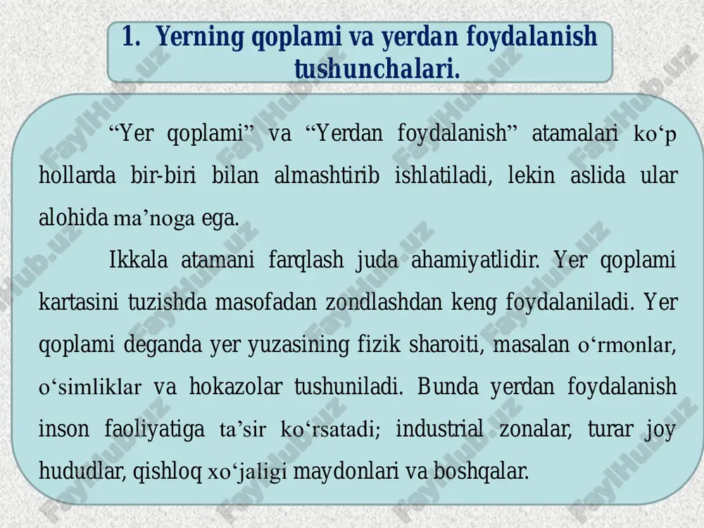 ritish uchun asos kartani yaratish; 10 4. shaharlarni kengayishini monitoring qilish; 5. ko‘rilgan zarar tasvirini yaratish (tornado, suv toshqini, vulqon, seysmik, yong‘in va terrorchilik holatlarida); 6. soliq va ko‘chmas mulkni baholash uchun zarur bo‘lgan qonuniy chegaralarni aniqlash; 7. mo‘ljalni olish – qo‘nish yo‘laklarini, yo‘llar, ko‘priklar hamda yer va suv yuzalarini aniqlash. 11 e’tiboringiz rahmat!