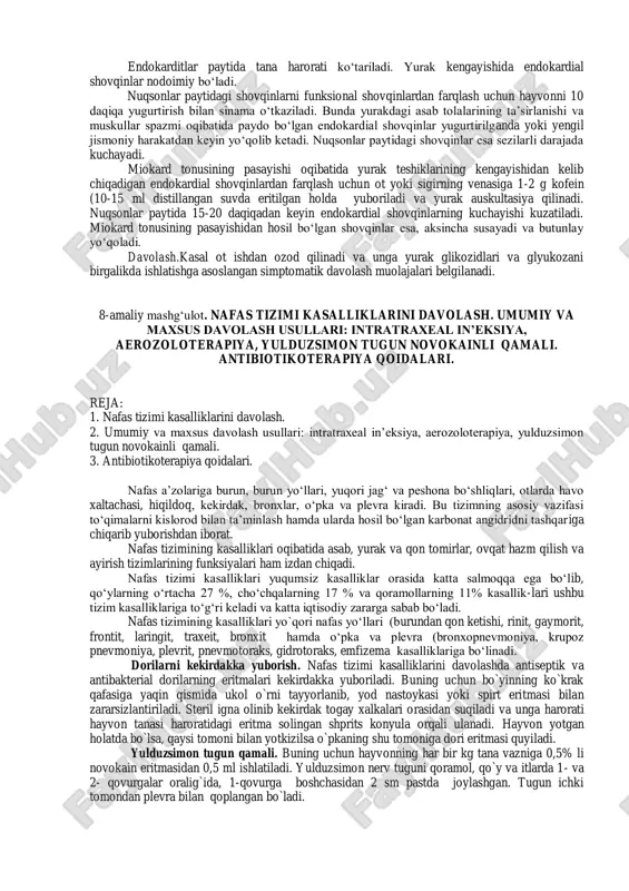 ot va itlarda beshinchi, kovshovchilar va cho‘chqalarda - to‘rtinchi qovurg‘a oralig‘ida da yaxshi eshitiladi. chap bo‘lmachaga ham o‘pka venasi, ham chap qorinchadan qon kelib quyilishi oqibatida bo‘lmacha kengayadi va qonga to‘lishadi. chap bo‘lmacha va chap qorincha gipertrofiyaga uchraydi. kichik qon aylanish doirasida qon harakatining susayishi o`ng qorincha giperemiyasini keltirib chiqaradi. uch tabaqali klapan yetishmovchiligida o‘ng qorincha sistolasi paytida qonning bir qismi o‘ng bo‘lmachaga qaytib tushadi. sistolik shovqin uch tabaqali klapan p.optimumi (o‘ng tomondan ot, it, qoramol, qo‘y va echkilarda to‘rtinchi, bug‘u va cho‘chqalarda uchinchi qovurg‘a oralig‘i da yaxshi eshitiladi. o‘ng bo‘lmacha va o‘ng qorincha kengayadi va gipertrofiyaga uchraydi. dekompensasiyada o‘ng bo‘lmacha kengayadi, katta qon aylanish doirasi venalarida, asosan portal venalarda, qon harakatining susayishi kuzatiladi. vena qon tomirlari kuchli to‘lishadi, shish, shilliq pardalarning ko‘karishi, hazm a’zolarining surunkali kataral yallig‘lanishi, jigar, taloq va buyraklarda venoz giperemiya, chap qorinchada gipertrofiya rivojlanadi. musbat vena pulsi bu nuqson uchun patognomonik belgi hisoblanadi. aorta teshigi torayganda …