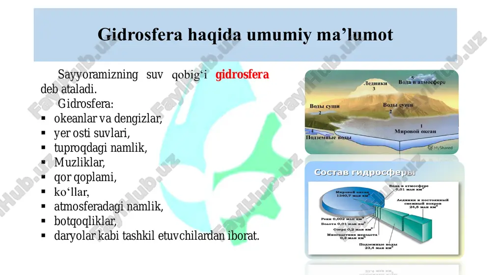 agi daryolar, ularning irmoqlari, buloqlar, ko‘llar, botqoqliklar, muzliklar, doimiy qorliklar shu hududning gidrografik to‘rini hosil qiladi. daryo sistemasi va gidrografik to‘r daryoni oqim qismlari har qanday daryoni, uning uzunligi bo‘yicha quyidagi uch qismga: yuqori oqim, o‘rta oqim quyi oqimlarga bo‘lish mumkin. yuqori oqimlari tog‘ daryolarining yuqori oqimlari uchun nisbatan katta nishabliklar xos va suvning oqish tezligi ancha katta bo‘ladi. daryoning o‘rta oqimi daryoning o‘rta oqimida uning nishabligi va suvning oqish tezligi kamayadi. eng muhimi, daryoning suvliligi ortadi. daryoning quyi oqimi daryoning quyi oqimida nishablik va suvning oqish tezligi yanada kamayadi. bu qismda tezlik kamayishi natijasida oqiziqlar cho‘ka boshlaydi. aksariyat hollarda daryoning quyi oqimida daryo uzunligi bo‘yicha undagi suv miqdori kamaya boradi. daryoning quyilishi daryoning ko‘llarga, dengizlarga yoki ikkinchi bir daryoga qo‘shiladigan qismi uning quyilishi deyiladi deltalar ko‘llarga, dengizlarga quyiladigan yirik daryolarning quyilish qismida ular tarmoqlanib, o‘zanning murakkab shakllari - deltalar hosil qiladi. quyilish qismiga yetib bormaydigan daryolar qurg‘oqchil hududlarda esa …