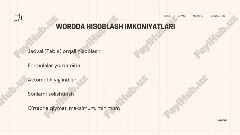 microsoft word hisoblash imkoniyatlari - Page 3