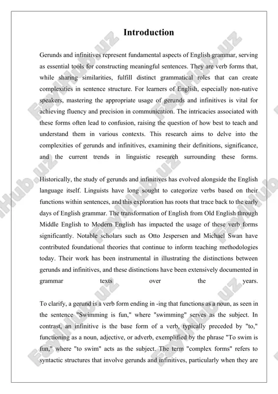, meaning, and regional dialects, leading to confusion among learners. additionally, the presence of exceptions and irregularities—such as verbs that can be followed by either a gerund or an infinitive—complicates the learning process. there exists a notable gap in understanding how these forms function in advanced writing and speech, indicating a need for further exploration in this area to enhance instructional strategies. statistical evidence underscores the significance of this research, with surveys revealing that over 70% of english learners report confusion regarding the use of gerunds and infinitives in academic settings. case studies in language acquisition demonstrate the crucial role of context in effectively teaching these forms. furthermore, interdisciplinary connections with cognitive psychology could provide valuable insights into the processing of these complex forms, suggesting that understanding cognitive load may aid in developing better instructional strategies. in summary, gerunds and infinitives are central to english grammar, presenting both challenges and …