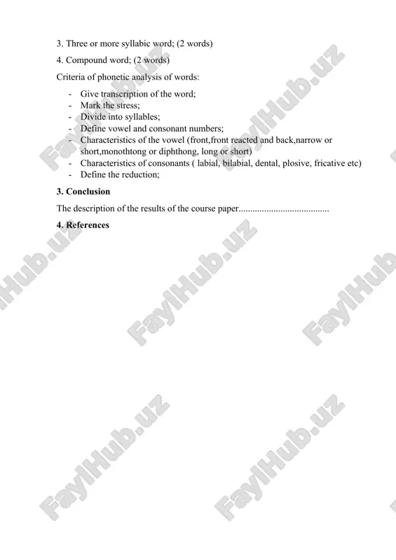 subject matter of this course paper generally related to the phonological aspect. the contents of this course paper includes following issues: indroduction, two chapters, conclusion , and reference list. introduction provides with brief information about whole course paper and includes the problems that are going to research and discuss in the project. moreover, this course paper points out the aim of this research, tasks of the work, theoretical value, practical value and other peculiarities and features of the course paper. chapter 1 focus on the general information about the topic we are given, which is “the london phonological school”. chapter 2 activities based on the topic. phonetic and phonological analysis of the words from the literary work you have read. in the conclusion the results of our research carried out on a common topic a summed up and conclusions are formulated. the reference list presents the names of authors and …