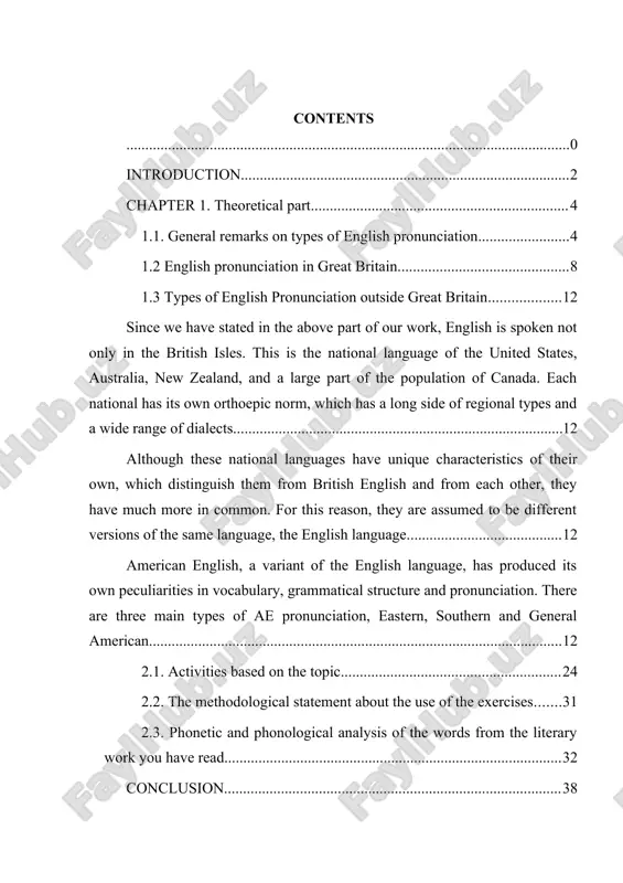 . the chapter 1 focuses on the general information about the topic we are given. general remarks on types of english pronunciation, english pronunciation in great britain and types of english pronunciation outside great britain are the main points of the chapter 1. the chapter 2 is mostly based on the analysis of the work named “paper town” by john green. thus the chapter begins with some information about the author of the short story. continuously, the story is going to be analyzed and some activities related to the analysis are followed. structurally the present research work consists of four parts – introduction, two chapters, conclusion and bibliography. chapter 1. theoretical part 1.1. general remarks on types of english pronunciation there is a large variety of pronunciation in almost any language, and also in english. the pronunciation of almost every local area in the british isles has unique characteristics which …