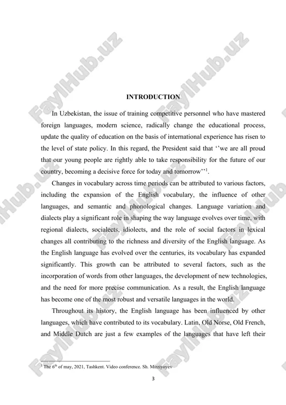 language and society. by comparing lexical changes across different time periods, the research sheds light on the linguistic mechanisms that have shaped the english language as it is known today. the study also highlights the importance of lexicology in language preservation, historical linguistics, and language education. actuality of the course work: the meanings and pronunciation of words in the english language have undergone significant changes. this can be attributed to various factors, such as the influence of other languages, historical events, and social changes. as language evolves, words can change in meaning, become obsolete, or acquire new meanings, while pronunciation can also shift due to regional accents, social factors, or the influence of other languages. language variation and dialects play a crucial role in shaping the english language. regional dialects, which are influenced by the geographical location and history of a region, showcase the diversity of english across different parts …