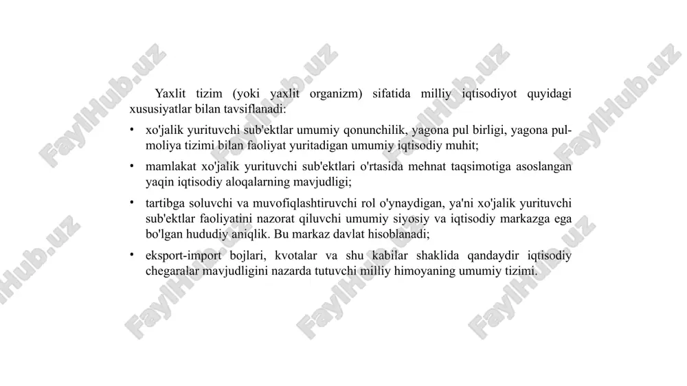 sishi; barqaror narx darajasi; yuqori, barqaror bandlik darajasi; muvozanatli tashqi savdo balansini saqlash. milliy mahsulot o'sishining barqarorligi milliy iqtisodiyot me’yorida faoliyat qilish va barqaror o‘sishi uchun barcha tarmoq va ishlab chiqarish sohalarining o‘zaro bog‘liqligi va muvozanatli rivojlanishi talab qilinadi. milliy iqtisodiyot tarkibiy tuzilmasining shakllanishida quyidagi omillar ta’sir ko‘rsatadi: mavjud bozor kon’yunkturasi, bozorlar sig‘imi va monopollashuv darajasi, mamlakatning xalqaro mehnat taqsimotidagi ishtiroki, ishlab chiqaruvchi kuchlarning rivojlanish darajasi, fan-texnika taraqqiyotining miqyoslari, tavsifi va rivojlanish sur’atlari, ishlab chiqarish resurslarining sifati, hududlarning er maydonlari va infratuzilma ob’ektlari bilan ta’minlanganligi, ekologiya holati. milliy iqtisodiyotda ishlab chiqarish, xizmat ko‘rsatish hajmi va ularning o‘sishi bir qator ko‘rsatkichlar tizimi orqali, mikro- va makroiqtisodiy darajada aniqlanib, tahlil qilinadi. barqaror narx darajasi shuni hisobga olish kerakki, uzoq vaqt davomida o'zgarmagan narxlar yalpi ichki mahsulotning o'sish sur'atlarini sekinlashtiradi va bandlikni kamaytiradi. past narxlar iste'molchi uchun foydali, lekin ishlab chiqaruvchini rag'batlantirishdan mahrum qiladi, yuqori narxlar esa, aksincha, ishlab chiqarishni rag'batlantiradi, lekin aholining …