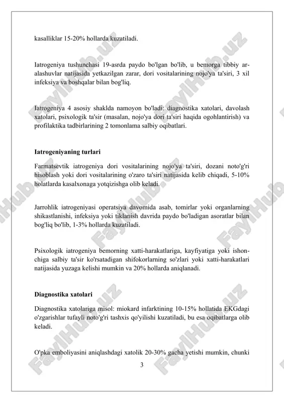 a vre, nosokomial infeksiyalarning asosiy sabablaridan biri boʻlib, davolanishni qiyinlashtiradi. yangi tugʻilgan chaqaloqlar va immuniteti zaif bemorlar, nosokomial infeksiyalarga koʻproq moyil boʻlib, ularning 30 kunlik oʻlim darajasini sezilarli darajada oshiradi. davolashning ortiqchaligi ortiqcha davolash, masalan, kerak bo'lmagan antibiotiklar yozish, antibiotiklarga chidamli bakteriyalarning tarqalishiga sabab bo'lishi mumkin, bu esa tibbiyot uchun jiddiy muammo hisoblanadi. keraksiz tibbiy aralashuvlar, jumladan, yuqori narxdagi tekshiruvlar (mri, kt) bemorlarga ortiqcha tashvish tug'dirishi, ba'zida esa noto'g'ri tashxis qo'yilishiga olib kelishi mumkin. ortiqcha davolashda, masalan, past xavf guruhidagi bemorlarda agressiv jarrohlik usullari qo'llanilishi, bemorlar uchun qo'shimcha xavf tug'dirishi va ahvolini yomonlashtirishi mumkin. kompyuterlashtirish va texnologiyaning roli kompyuterlashtirish tibbiy xatolarni kamaytirishda muhim rol o'ynaydi, jumladan, dori-darmonlarni buyurishdagi xatoliklar, 75% gacha kamayish ko'rsatkichlari mavjud. sun'iy intellekt (si) yordamida kasalliklarni 90% aniqlikda tashxislash mumkin, bu esa radiologiya va patologiya sohalarida noaniq tashxislarni kamaytiradi. telemeditsina texnologiyalari yordamida bemorlar uchun masofadan turib 60% ko'proq mutaxassislar maslahati olish imkoniyati yaratilib, noto'g'ri davolanish xavfini kamaytiradi. …
