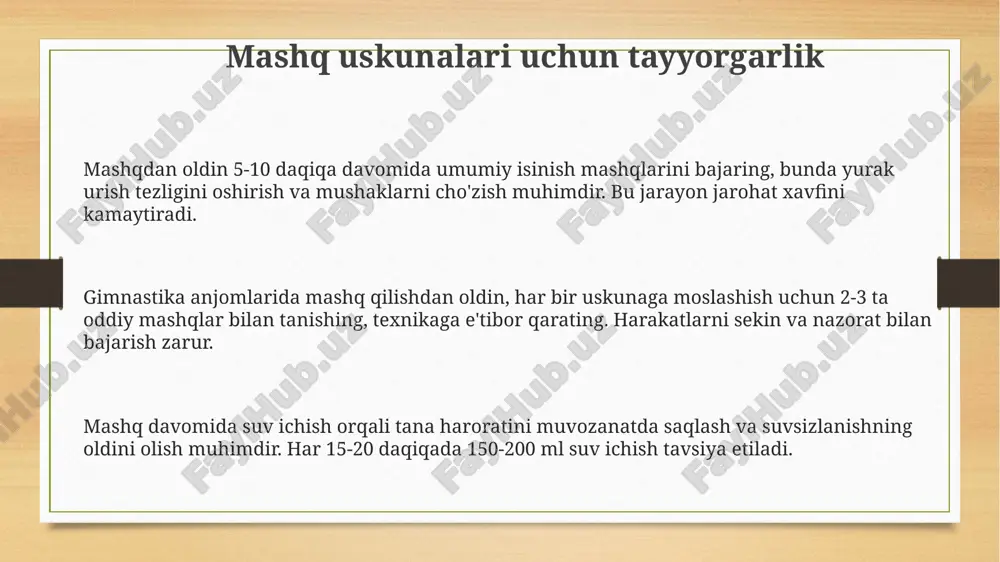 gimnastika jihozlaridan bajariladigan mashqlarga tayyorgarlik - Page 3