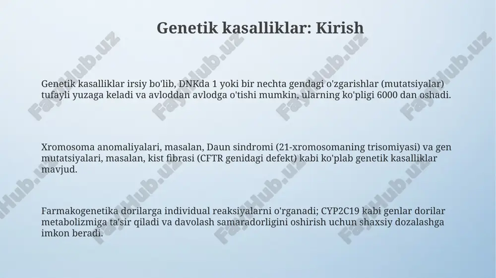 belgilar orasida linzalarning dislokatsiyasi (ectopia lentis), miyopiya (uzaqni ko'ra olmaslik) va ko'z ichi bosimi ortishi (glaucoma) kuzatilishi mumkin. marfan sindromi: diagnostika mezonlari skelet belgilar tizimi ballash orqali baholanadi; bilak va bosh barmog'i belgilari, shuningdek, ko'krak qafasi deformatsiyalari kabi belgilar asosiy diagnostika mezonlari hisoblanadi. marfan sindromini tashxislashda ghent kriteriyalari qo'llaniladi, bunda asosiy va kichik belgilarga e'tibor qaratiladi, masalan, aorta kengayishi (z-ko'rsatkichi ≥ 2) va ektopiya linzasi. agar oilada marfan sindromi aniqlangan bo'lsa, bitta asosiy belgi va boshqa organ tizimlarida kamida bitta belgi aniqlansa, diagnostika tasdiqlanadi. marfan sindromi: asoratlar va prognoz marfan sindromi ta'sir etuvchi fbn1 genidagi mutatsiyalar tufayli yuzaga keladi, bu esa fibrillin-1 oqsilining ishlab chiqarilishiga putur yetkazadi, bu esa 75% hollarda yangi mutatsiyalar bilan bog'liq. yurak-qon tomir asoratlari, xususan aorta anevrizmasi va disseksiyasi, marfan sindromi bilan kasallangan odamlarning o'rtacha umr ko'rish davomiyligini taxminan 30-40% ga qisqartirishi mumkin. marfan sindromi tashxisi ghent mezonlariga asoslanadi, bu mezonlar skelet, ko'z, yurak-qon tomir tizimi …