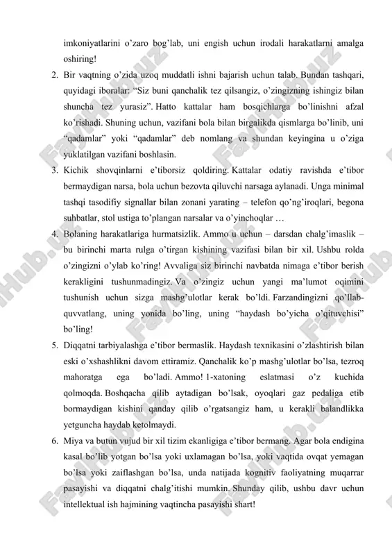 o’yinlar har qanday ota-ona bolalar do’konlarini javonlarda bemalol topishi mumkin, bu erda ongni rivojlantiradigan vazifalar chop etiladi: · krossvordlar; · jumboq; · “6 ta farqni toping” kabi vazifalar; · “labirintdan chiqish yo’lini topish” kabi vazifalar; · vazifalar “nuqtalarni ulang va rasmni ko’ring”; · qo’llaniladigan konturlar bo’ylab rang berish; · rasmlarni syujet rivojlangan tartibda joylashtiring; · onlayn konsentratsiya mashqlari. ushbu vazifalarning har biri, albatta, bolaning xulq-atvori va faoliyatida e’tiborni rivojlantirishga yordam beradi. biroq, bu erda muammo – ularning barchasi allaqachon boladan diqqatni va e’tiborni talab qiladi. ammo bunday harakatlar hali ham bola uchun biroz qiyin bo’lsa, nima qilish kerak? daraxtdagi olma esingizdami? agar u hali ham yashil bo’lsa? o’sha holatlar uchun qiziqarli va foydali o’yinlar: “muzqaymoq” o’yini yoki bolani qanday qilib tinch o’tirishni o’rgatish rostini aytsam, bolalar buni sizsiz o’ynashadi. ammo, agar siz ushbu o’yinni kontsentratsiya uchun ishlatmoqchi bo’lsangiz, unda nima qilishingiz mumkin. variant 1. “haykal”: chaqaloqni turli xil pozlarni o’zgartirishga …