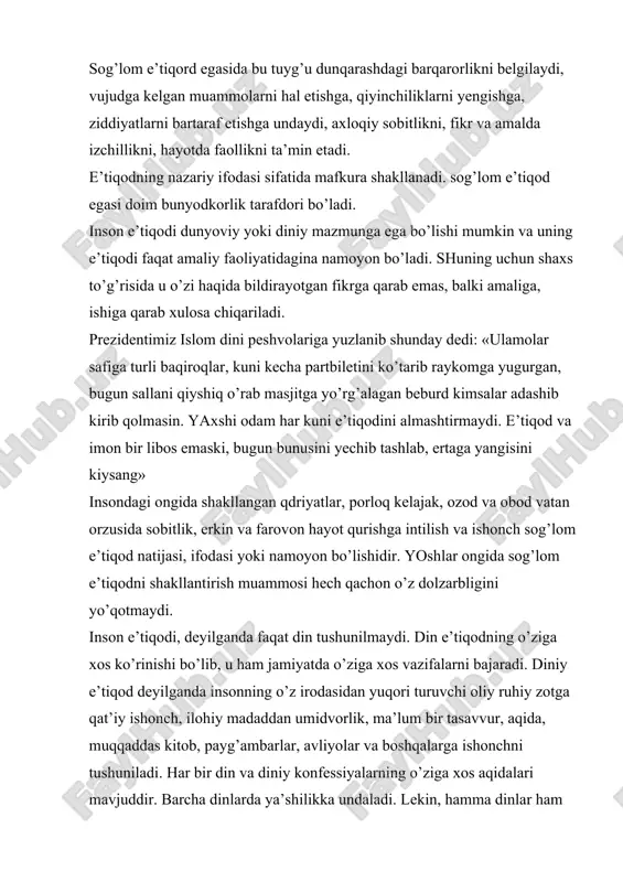 chiliklarga ham olib keluvchi turli diniy oqim va sektalar faoliyatini aslo unutmasligimiz kerak. qur’onda yaxshilik va yomonlikning uch ko’rinishi haqida shunday deyiladi: “albatta , ollox, adolatga, chiroyli amallar qilishga va qavm-qarindoshga yaxshilik qilishga buyurur hamda buzuqluk, yomon ishlar va zo’rovonliklardan qaytarur. u zot shoyad ibrat- eslatma olursizlar, deb sizlarga pand - nasihat qilur”, (16:90). din ta’limoti ko’proq ma’naviy-axloqiy ahamiyatga ega bo’lib, din qoidalari asosida siyosat yurgizlmaslik dunyoviy davlat xususiyatidir. dunyoviylik deyilganda diniy ateisitik dunyoqarash emas, mutaassibona dindorlik emas, balki sof diniy e’tiqod va moddiy olamning ob’ektiv qonunlarini anglab yetish, har ikki tarafga ilm nuqtai nazaridan qarash tushuniladi. chunki, diniylikni ham, ateistik qarashlarni ham ob’ektiv ijtimoiy hodisa sifatida e’tirof etiladi. ba’zi adabiyotlarda ateizm va dahriylik tushunchalari sinonim sifatida talqin etiladi. lekin bu noto’g’ri. dahriylik ateizm emas. islom ensiklopediyasida, dahriylik arabcha dahr, ya’ni, vaqt, taqdir, falak ma’nolarini beradi, deyiladi. dahriylik - islom paydo bo’lmasdan ilgari arab jamiyatida keng tarqalgan bo’lib, “aqida”, “o’lim”, …