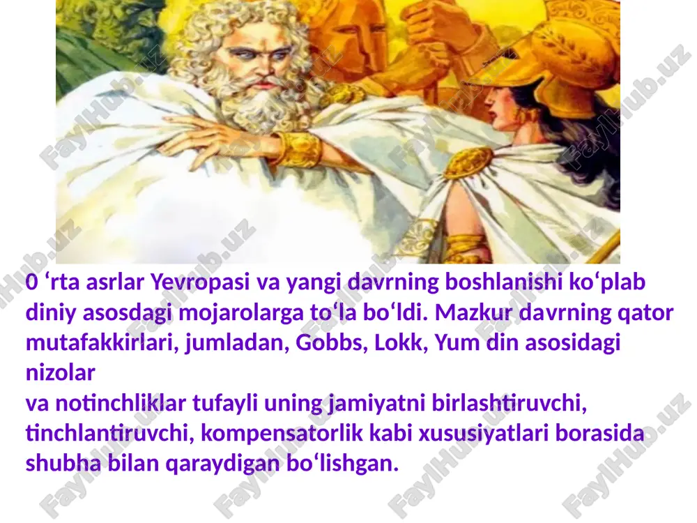 dan qochuvchi dinlar - hinduizm va buddizm; - hayotni egallovchi boshqaruvchi dinlar - islom va xristianlik u e. trelch bilan hamkorlikda diniy tashkilotlarning tipologiyasini yaratib, tushunchalar apparatini ishlab chiqqan. mazkur apparatdan bugungi kunda ham sotsiologiyada keng foydalaniladi. din sotsilogiyaning predmeti sifatida kundalik hayotda namoyon boʼluvchi madaniyat modelferi, belgili tizimlar sifatida namoyon bo‘ladi. ilmiy sotsiologiyaning asoschilari sifatida o.kont, k.marks din borasida ham o‘z qarashlarini bildirishgan. ulardan so‘ng e.dyurkgeym, m.veber, g.zimmel kabi olimlar din sotsiologiyasining nazariy va amaliy asoslarini shakllantirishdi. din fenomenini o‘rganishda umumiy sotsiologiyada qo‘llaniluvchi usullardan foydalaniladi. bular: so‘rov va statistik analiz; kuzatish va eksperiment; krossmadaniy taqqoslovchi tahlil; yozma manbalarning, tarixiy hujjatlarning tahlili, kontent analiz. r.nibur diniy tashkilotlarning mazkur turini “denominatsiya’’, ya’ni sekta va cherkov o‘rtasidagi oraliq tashkilot sifatida nomlagan. sekulyarizatsiya yevropa tarixiga nazar tashlaydigan bo‘lsak, burjuaziyaning yuksalishi hamda zamonaviy olamning shakllanishi uchun asos sanaladi. u dyurkgeym va veber kabi olimlarning diqqat markazida bo‘lgan. sekulyarizatsiya - bu jamiyat hayotining turli jabhalarining …