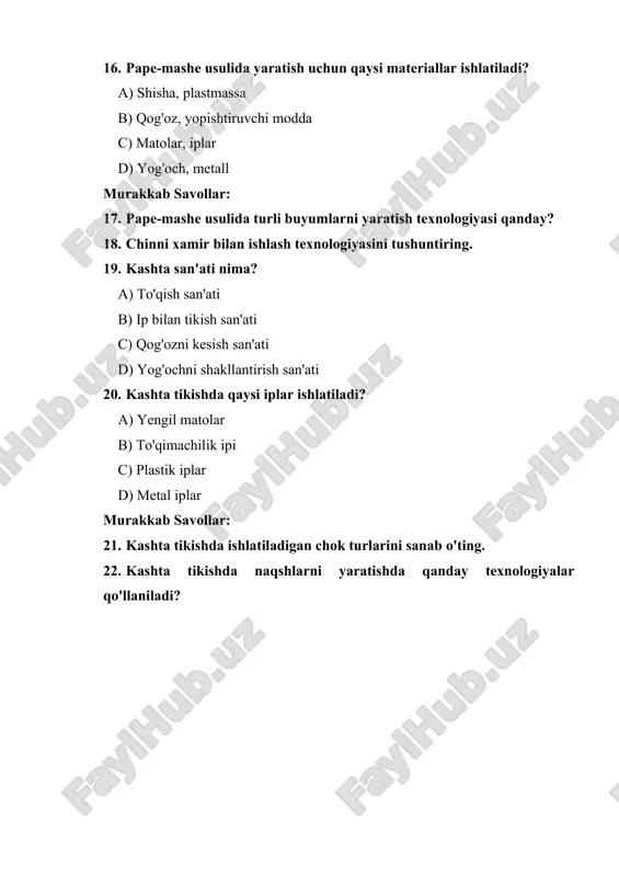 hda ishlatiladigan chok turlari quyidagilardan iborat: oddiy chok, zig-zag chok, qadam chok, va aylanma chok. 22. kashta tikishda naqshlarni yaratish uchun geometrik naqshlar, turli iplar yordamida rangi o'zgartirilgan naqshlar, va turli materiallar (masalan, iplar, iplar o'rtasidagi rang farqlari) qo'llaniladi.