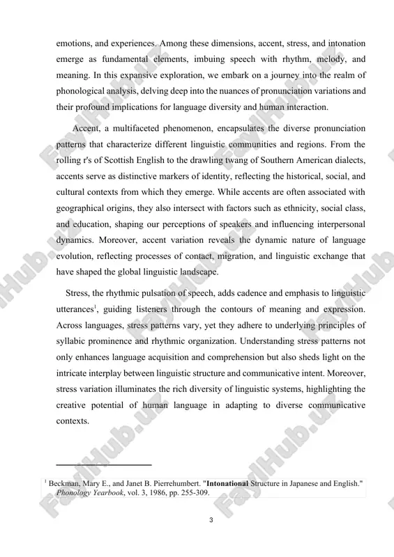 lecting underlying phonological constraints and communicative functions. by examining the interplay of accent, stress, and intonation, we uncover the intricate web of relationships that underpin the phonological organization of language. the study of pronunciation variations encompasses a diverse array of methodological approaches and theoretical frameworks, ranging from acoustic analysis and experimental phonetics to sociolinguistic surveys and discourse analysis. acoustic analysis allows researchers to quantify the acoustic properties of speech sounds, providing valuable insights into accentual features and prosodic patterns. perceptual experiments gauge listeners' perceptions of accent variation and their attitudes towards different linguistic varieties, shedding light on the social dimensions of phonological variation. sociolinguistic surveys investigate the social factors influencing accent variation, such as age, gender, ethnicity, and social class, revealing the complex interplay between language and society. discourse analysis, on the other hand, examines the pragmatic functions of accent, stress, and intonation in spoken discourse, uncovering the subtle ways …