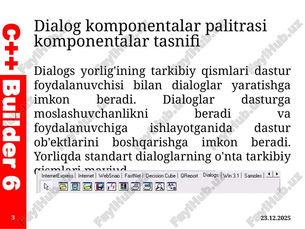 uning uchun, quyida ushbu yorliqlarning faqat ba'zilarining mazmuni qisqacha tavsiflangan. c++ builder 6 06.11.2025 15 e'tiboringiz uchun raxmat! c++ builder 6 image1.png /docprops/thumbnail.jpeg