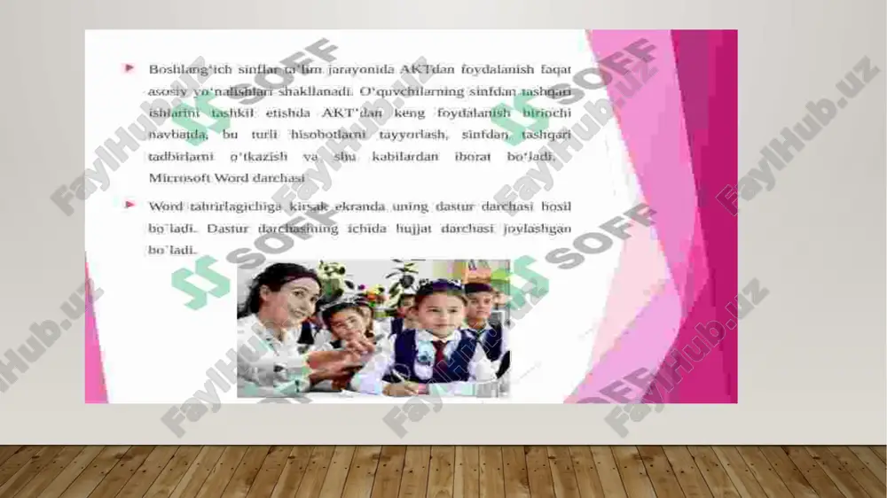 k materiallar to‘plamidan foydalanib, ko‘rgazmali-mashq, nazorat-mashqlari va test sinovlari modullari kiritilgan aralash kompyuter dasturlarini tayyorlash mumkin. unga fanga oid qoidalarni joriy o‘rganish va umumlashtirilgan takrorlash uchun uchta variantlarda berilgan grammatika-orfografik mavzular bo‘yicha boy va turli-tuman materiallardan foydalanish yaxshi samara beradi. 1-sinfda o‘qish darsida elektron o‘quv qo‘llanmalari tayyorlab, foydalanish mumkin. unda so‘zni tovushli-harfli tahlil qilish, so‘zning bo‘g‘inlari tuzilishi, ba’zi orfogrammalar o‘rganilishi turli qiziqarli ko‘rgazmali va ovozli material berish mumkin. yorqin rasmlar, g‘aroyib, qiziqarli topshiriqlar kichik yoshdagi o‘quvchilarda ona tiliga qiziqishni oshirishga yordam beradi, o‘yin shaklida o‘quv materiali bilan tanishish imkonini beradi, o‘zini nazorat qilish va o‘quv refleksiyasi uchun keng imkoniyatlar taqdim etadi. ushbu qo‘llanma bo‘yicha ta’lim jarayonini differensiatsiyalashga turli darajadagi murakkablikdagi topshiriqlarni tanlab olish yordamida erishiladi. savodxonlikka o‘qitish bo‘yicha tematik rejalashtirishni ishlab chiqishda rejalashtirishga tegishli elektron mavzular va bo‘limlarni kiritish mumkin. dars rejasini ishlab chiqishda frontal, individual va guruhli ishlash uchun kompyuterni qo‘llash maqsadga muvofiq bo‘lgan dars bosqichlarini ishlab chiqish lozim. …