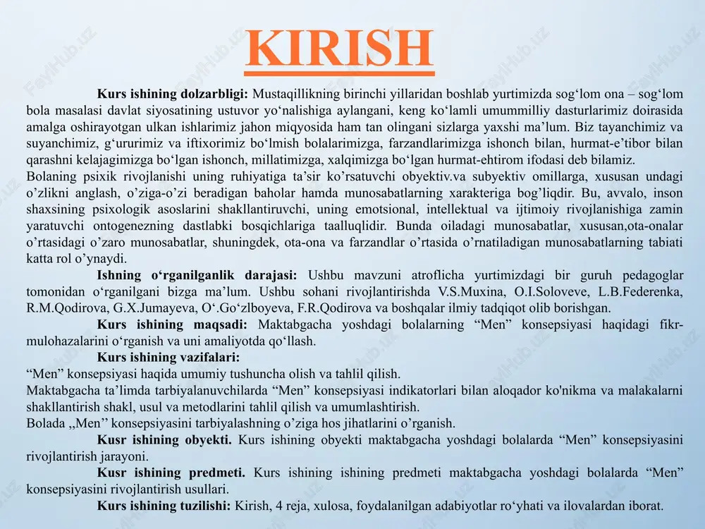 jlanishiga qo‘yiladigan davlat talablari” asosida ishlab chiqilgan “ilk qadam” dasturida ijtimoiy-hissiy rivojlanish yo‘nalishida kattalar va tengdoshlari bilan muloqotchanlikni shakllantirishga alohida e’tibor qaratilgan. har qaysi yosh guruhiga tegishli bolalarni ijtimoiy munosabatlarga kirishishga qaratilgan ta’lim-tarbiyaviy vazifalar berilgan. "ta’lim to’g’risida"gi qonunning 30-moddasi orqali farzandlar tarbiyasi va ta’lim olishlari, ularning qonuniy huquqlari va manfaatlari himoyasi borasida ota-onalarning o’rni va javobgarligi oshirildi. "o’zbekiston respublikasida davlat maktabgacha ta’lim tashkilotisi to’g’risida nizom" ga muvofiq bola maktabgacha ta’limni uyda, ota-onalarning mustaqil ravishda ta’lim va tarbiya berish orqali yoki doimiy faoliyat ko’rsatadigan maktabgacha ta`lim tashkilotlarida, shuningdek, muassasaga jalb qilinmagan bolalar uchun maktabgacha ta’lim tashkilotilarida, maktablarda, mahallalarda tashkil etilgan maxsus guruhlar yoki markazlarda oladi. bolalar jamoasini shakllantirish uchun ma’lum shart - sharoitlar zarur hisoblashadi. bular: bog‘chaxodimlarining o‘zaroxamjihat bo‘lishi; bolalar hayotini tashkil etish; o‘yinchoqlarning bolalar yoshiga, qiziqishiga mos kelishi hamda mikdor jihatdan ham bolalar soniga to‘g‘ri kelishi; bolalarda o‘zaro ahillik, g‘amxurlik, jamoatchilik, insoniylikni tarbiyalashga yordam beruvchi mashg‘ulotlar; bolalar uchun har xil …