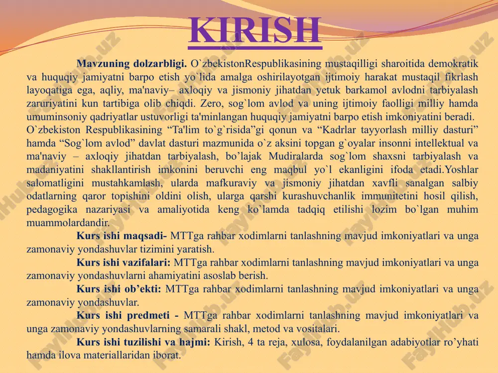 ish kabi turli-tuman muammolar uning zimmasida bo‘ladi. bular rahbarning qanday shaxs ekanligini uning oila muammolarini qanday darajada amalga oshira olishi dunyo qarashi tafakkuri, qobiliyati tadbirkorlik kabi qator hususiyatlariga bog‘liqki. rahbar shaxsiyatini tahlil qilish uni tanlash va baholashni alohida tadqiq etish rahbar shunoslikning muhim tadqiqot ob’yekti sifatida maydonga chiqadi. shuningdek ta’lim–tarbiya beruvchi, yo‘l yuriq ko‘rsatuvchi, ustoz yoki faoliyatda murabbiy din ilohiiyat bilan bog’liq faoliyatda murshid shaxslarga nisbatan ham rahbar atamasi foydalaniladi. rahbar har qanday guruh yoki tashkilotda umumiy va cheklangan vazifalar oldidagi ma’suliyatlardir. shularga ko'ra rahbariyatning mohiyatini har tomonlam o‘rganish rahbarshunoslik doirasida amalga oshiriladigan ish hisoblanadi. rahbarsunoslik rahbariyat rahbarlik bilan bog’liq hususiyatlarni tadqiq etuvchi fanning o‘ziga xos yo‘nalishidir. uning diqqat markazida: bevosita yoki bilvosita rahbarshunoslikka doir tarixiy zamonaviy yozma manbalar ularning ijodkorlari rahbarshunoslik bilan bog’liq tarixiy va zamonaviy voqiya hodisalar amaliy jarayonalar rahbarshunoslik ob’yektlarining o‘ziga xos hususiyatlarini o‘rganish; fan va amaliy jarayondagi masalalarni bir butunlikda olib ularning rivojlanish shart-sharoitlari. asoslari yo‘nalishlari …