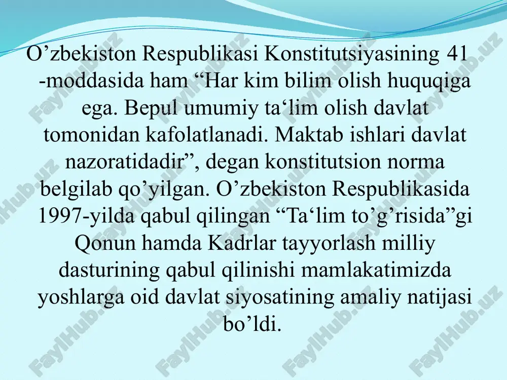 atlarning samaradorligini hisobga olib mablag’lar safarbar etiladi; ichki samaradorlik– eng kam xarajat qilib ko’proq natijalarga erishish. ta‘lim muassasalariga moliyaviy mablag’larni ajratishning bir qancha yo’llari va usullarini ta‘kidlash mumkin  o’tgan davr ko’rsatkichlari asosida moliyalashtirish, bunda muassasa byudjeti u moliyalashtiriladigan tegishli byudjet imkoniyatlaridan chiqib ketmagan holda, o’tgan moliyaviy yil xarajatlari darajasida (inflyatsiyani hisobga oluvchi ayrim tuzatishlar bilan) aniqlanadi va uning hajmi doirasida mablag’ ajratiladi;  alohida shartnomalar asosida moliyalashtirish (kelishuv bo’yicha) – bunda har bir ta‘lim muassasasi davlatga o’zining muayyan miqdordagi ajratmalarga ehtiyojini asoslab berishi lozim, agar muassasaning mablag’ ajratish bo’yicha so’rovi muayyan talablarga mos kelsa, davlatdan o’ziga kerakli mablag’larni olish imkoniyatiga ega bo’ladi;  xarajatlarga asoslangan moliyalashtirish, bunda mablag’lar ta‘lim muassasasiga uning faoliyatini amalga oshirish uchun zarur bo’lgan xarajatlar, ya‘ni bino va inshootlarni saqlash, joriy ta‘mirlash, xodimlar mehnatiga haq to’lash kabilarga sarflangan resurslar hajmi doirasida ajratiladi (―xarajatli deb ataluvchi bu usul bugungi kunga qadar mamlakatdagi davlatga qarashli ijtimoiy soha muassasalarini …