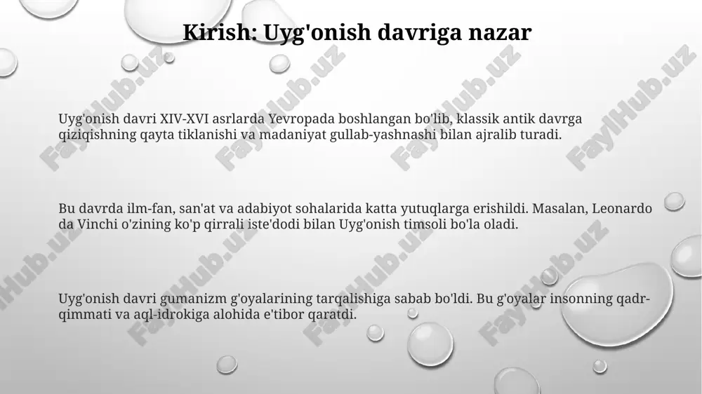 olchilik an'analari qayta tiklandi, rishton kulolchilik maktabi 200 dan ortiq yangi mahsulotlarni ishlab chiqardi. xvi asrda ipakchilikning qayta tiklanishi, xususan, ipak gazlamalar ishlab chiqarish hajmi 30% ga oshdi va yangi naqshlar paydo bo'ldi. amir temur davrida (xiv asr) me'morchilikda koshin bezaklarining qayta tiklanishi 50 dan ortiq yangi koshin ranglarining yaratilishiga olib keldi. madaniy aloqalarning kengayishi 15-16-asrlarda yevropa uyg'onish davri g'oyalari sharqqa, xususan, movarounnahrga, savdo yo'llari va olimlar almashinuvi orqali kirib kela boshladi va madaniy o'zgarishlarga turtki berdi. buyuk ipak yo'li orqali madaniy aloqalar faollashdi, bu esa xitoy, hindiston va yevropa o'rtasida g'oyalar, san'at asarlari va texnologiyalarning keng tarqalishiga imkon yaratdi, ilm-fan rivojiga ta'sir etdi. temuriylar davrida samarqand va buxoro kabi shaharlar madaniyat markazlariga aylandi, bu yerda turli mintaqalardan kelgan olimlar va san'atkorlar o'zaro tajriba almashib, noyob madaniy sintezni yaratdilar. uyg'onish davrining merosi amir temur davrida ilm-fan, madaniyat va hunarmandchilik rivojlandi, bu esa astronomiya, tibbiyot va matematikada muhim yutuqlarga olib keldi. …