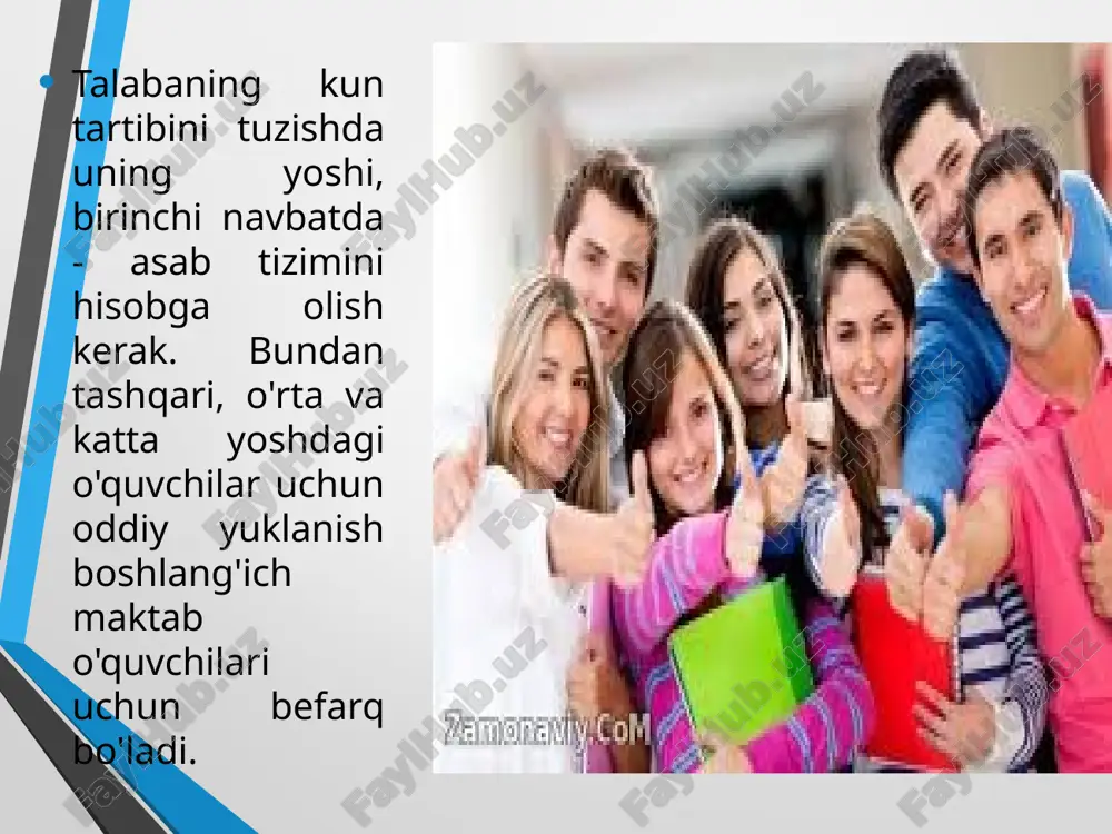 day sharoitning belgilarini aniqlash qiyin. o'z vaqtida ko'rsatilmagan yordam kasallikning davomiyligini, jiddiy asoratlarni va qaytariladigan og'ir oqibatlarni keltirib chiqaradi. jismoniy salomatlik, qoida tariqasida, bundan ham aziyat chekadi. nevrotik holat yomonlashadi. tengdoshlar va boshqa odamlar bilan muloqotda jiddiy qiyinchiliklar paydo bo'ladi. bularning barchasi, bola shunchaki shaxsni shakllantirayotganligini hisobga olib, muhimdir. hatto tibbiyot universitetining birinchi kurs talabalari ham o'qituvchining iltimosiga binoan psixoterapiya imtihonida: "nevrozning sabablarini ko'rsating" homiladorlikning mumkin bo'lgan patologiyalari va tug'ish paytida duch keladigan qiyinchiliklarni ko'rsatishi mumkin. natijada, gipoksiya xomilalik asab to'qimasi bilan sodir bo'lishi mumkin. mavzu: ko’rish va eshitish organlarining ahamiyati va gigiyenasi reja: 1. ko`rish analizatorining tuzilishi 2. eshitish analizatori ko`rish organi ko`z bo`lib, insoniyat ko`zi orqali dunyodagi barcha narsalarning rang-barangligini uning o`simlik va hayvonot dunyosini o`rganish bilan birga o`qishni, yozishni va mehnatning boshqa turlarini o`rganadi. ko`zning bevosita ta'sirlovchisi yorug`lik bo`lib, yorug`lik ko`z retseptorlariga ta'sir etib ko`ruv sezgisini hosil qiladi. ko`ruv organi bolaning 11- 12 yoshigacha rivojlanib boradi. ko`rish …