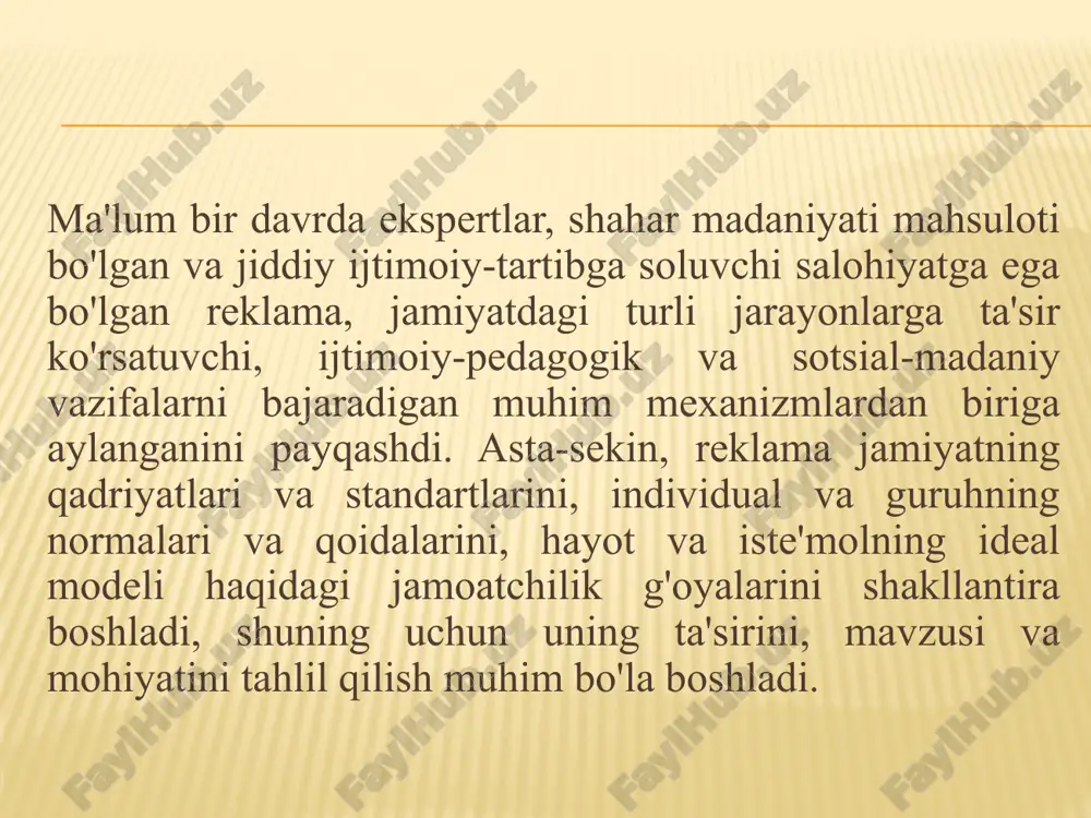zmda eklama bir qator xususiyatlarga ko'ra tasniflanadi. reklama ob'ektiga qarab, biz reklamaning ikkita asosiy turi - mahsulot va nufuzli (imij) reklama haqida gapirishimiz mumkin. mahsulot reklamasining asosiy vazifasi turistik mahsulotga talabni shakllantirish va rag'batlantirishdir. bunday reklama potentsial xaridorlarni uning xizmatlari haqida xabardor qiladi, qiziqish uyg'otadi va sotishni rag'batlantiradi nufuzli yoki imidjli reklama esa bu korxonaning xizmatlarini reklama qilish, uni raqobatchilardan yaxshi ajratib turadi. bunday reklamaning maqsadi - jamoatchilikda va birinchi navbatda, faol va potentsial xaridorlar orasida jozibali imidj yaratish, bu turistik kompaniyaning o'ziga va u taklif qilayotgan barcha xizmatlarga ishonchni uyg'otadi /docprops/thumbnail.jpeg