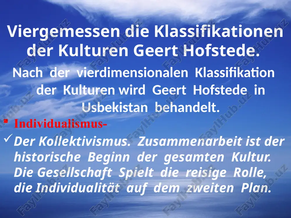 rtet wird, dass er sein einkommen mit den anderen teilt, verweilt das erwachsene kind meist den rest seines lebens in engem kontakt zur wir-gruppe. in der individualistischen gesellschaftsform wird stark verbal kommuniziert, man spricht von low-context kommunikation, da im verhältnis zu der gesprochenen menge wenig nachricht übermittelt wird. die meinung eines einzelnen ist ausgesprochen wichtig und eine eigene meinung zu haben gilt als tugend. offen sagen, was man denkt sei kennzeichen eines ehrlichen, aufrichtigen menschen und das aufeinanderprallen von meinungen und konfrontationen sollen zu mehr wahrheit führen. in der familie erwartet man sogar von dem kind eine eigene meinung, bei wiedergabe fremder meinungen geht man von einem schwachen charakter aus. ganz anders im kollektivistischen rahmen. durch das enge zusammenleben herrscht ein starker drang nach harmonie, eigene meinung und direkte konfrontation gelten als unhöflich. besonders ist auch, dass ein ‚nein‘ wird häufig nicht ausgesprochen wird und ein ‚ja‘ nicht zwangsläufig eine …