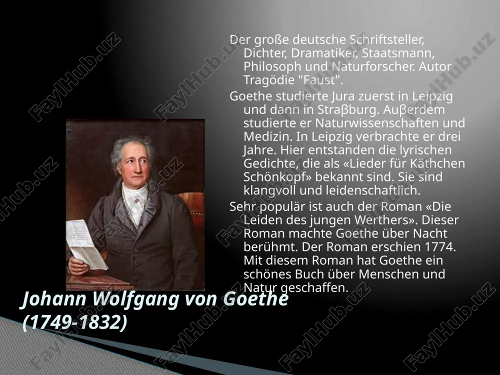 phie und der geschichte der philosophie wurden posthum veröffentlicht, basierend auf aufzeichnungen seiner schüler. im jahre 1818 zog hegel nur eine bescheidene anzahl von studenten, aber in den 1820er jahren. sein ruhm hat sich dramatisch erhöht, und vorträge zog studenten aus ganz deutschland und aus dem ausland. georg wilhelm friedrich hegel (1770-1831) einer der bekanntesten und meistgelesenen deutschen autoren des zwanzigsten jahrhund. in der zeit seit 1919, arbeitete zunächst als lehrer, und am ende des jahres 1920 viele berufe, darunter werke von grabsteinen des verkäufers und sonntag in der kapelle organist an der klinik für psychisch kranke ersetzt. diese ereignisse später die grundlage des "schwarzer obelisk". es gibt eine legende, die die nazis erklärt, dass remarque angeblich ein nachkomme französisch juden und sein richtiger name war kramer (remarque wort, rückwärts geschrieben). diese "tatsache" trotz des verzichts der beweismittel zur unterstützung in manchen biographien scheint immer noch sein erich maria remarque …