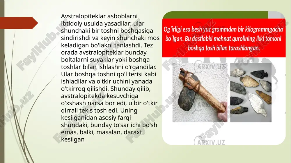 tosh asboblar yaqinda topila boshlandi.xitoydagi bu tosh asboblarning yoshi 2,12 million yil bo'lib,gruziyadagi 300 000 yillik dmanisi xazinalaridan oshib ketadi,bu afrikadan tashqarida topilgan inson tomonidan yaratilgan eng qadimgi ma'lumotlardir odamlarning paydo bo'lishi asosan evolyutsion jarayonlar bilan bog'liq bo'lib, ular “homo sapiens” (hozirgi odamlar) turi sifatida boshqalar bilan ajralib turadi. odamlar bu jarayonda avvaliga maymunlardek ko'rinishda bo'lgan, ammo miyasining kattalashishi, qo'llarining rivojlanishi, til va ijtimoiy tuzilmalar yaratish qobiliyati kabi o'zgarishlar odamning zamonaviy shaklini shakllantirgan. sharqiy afrika (hozirgi kenya, tanzaniya va boshqa hududlar) qadimgi odamning ilk makoni sifatida ko'rsatiladi. bu hududda fosil qoldiqlari va arkeologik izlar topilgan, ular odamning ilk rivojlanish jarayonini tasdiqlaydi. ammo, odamning rivojlanish jarayoni yanada murakkab bo'lib, bu jarayonda boshqa avlodlar ham mavjud bo'lgan, masalan, homo habilis, homo erectus va neandertal odamlar, ularning barchasi rivojlanishning turli bosqichlarida afrikada, keyinchalik esa boshqa hududlarda ham mavjud bo'lgan. shuningdek, boshqa odam turlari, masalan, homo erectus, afrika tashqarisida ham tarqalgan va ular o'rta …