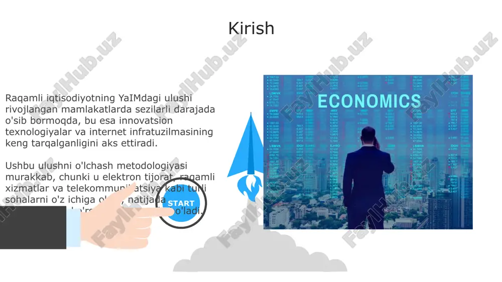 li ko'nikmalarga ega ishchilar, ularning mahsuldorligi 30% ga yuqori bo'lishi mumkin, bu esa kompaniyalarning umumiy daromadiga sezilarli ta'sir ko'rsatadi. 06 05 04 davlat siyosati va tartibga solish 01 02 raqamli xizmatlarga soliq imtiyozlari 2023-yilda joriy etilgan bo'lib, yimning 0.5% ga o'sishiga sabab bo'ldi, startaplarni rag'batlantirish va investitsiyalarni jalb qilish maqsadida. ma'lumotlar maxfiyligi qonuni (2020) shaxsiy ma'lumotlarni himoya qiladi va 10 million dollargacha jarimalar belgilaydi, bu esa raqamli iqtisodiyotdagi ishonchni mustahkamlaydi. raqamli iqtisodiyotning ijtimoiy-iqtisodiy oqibatlari raqamli iqtisodiyot bandlik tuzilmasini o'zgartirib, yuqori malakali ish o'rinlarini yaratadi, lekin past malakali ishlarni avtomatlashtiradi, bu esa tengsizlikni kuchaytirishi mumkin. elektron tijoratning rivojlanishi kichik va o'rta biznes uchun yangi imkoniyatlar yaratadi, lekin an'anaviy chakana savdo korxonalariga raqobatbardoshlik bosimini oshiradi. kelajak tendentsiyalari va prognozlar raqamli iqtisodiyotning yaimdagi ulushi 2030-yilga borib 30% dan oshishi kutilmoqda, bunda ai va bulutli texnologiyalar asosiy drayverlar bo'lib xizmat qiladi. blokcheyn texnologiyasi va web3 rivojlanishi bilan tranzaksiyalarning shaffofligi ortib, raqamli iqtisodiyotda 15% gacha …