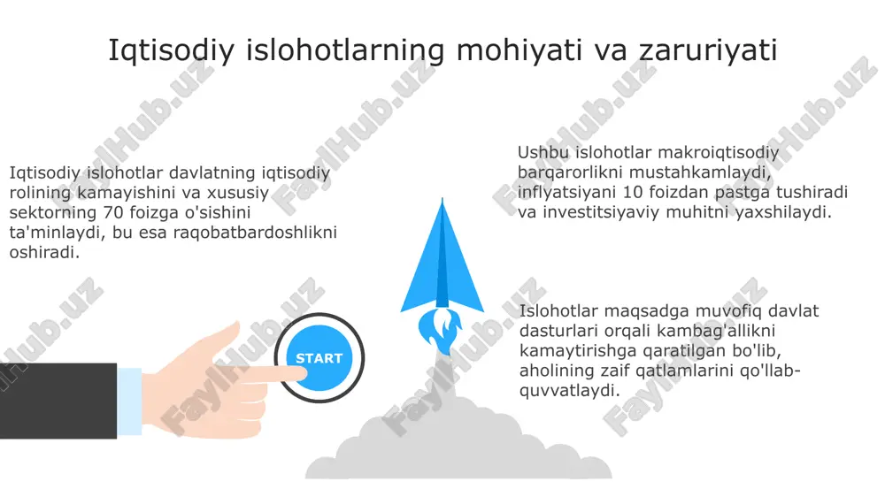 i pasaytirishga va mahsulotlar sifatini yaxshilashga yordam beradi, shu bilan iste'molchilar manfaatini himoya qiladi. kichik biznes yaimning 50% dan ortig'ini ta'minlaydi, bu esa iqtisodiy o'sish va bandlikni oshirishda muhim rol o'ynaydi, shuningdek, innovatsion yechimlarni ilgari suradi. kichik biznes mahalliy byudjetlarga soliq tushumlarining asosiy manbai hisoblanadi, bu esa infratuzilmani rivojlantirish va ijtimoiy dasturlarni moliyalashtirish imkonini beradi. fermer xo'jaliklarining xususiy mulk shaklidagi rivojlanishi xususiy mulk shaklidagi fermer xo'jaliklari, o'z mahsulotlarini erkin sotish huquqiga ega bo'lib, bozor iqtisodiyotida raqobatbardoshlikni oshirishga xizmat qiladi. fermer xo'jaliklarining xususiy mulkka aylanishi 2003-yildagi qonun bilan mustahkamlandi, bu ularga yer uchastkalarini 50 yilgacha ijaraga olish imkoniyatini berdi. fermer xo'jaliklariga berilgan yer maydonlari, ularning investitsiyaviy faoliyatini rag'batlantirib, qishloq xo'jaligi sohasiga xususiy kapitalning kirib kelishiga sharoit yaratdi. xorijiy investitsiyalarning xususiy mulk shakllanishiga ta'siri to'g'ridan-to'g'ri xorijiy investitsiyalar (tdi) yangi texnologiyalarni olib keladi, mahalliy korxonalarni modernizatsiya qiladi va xususiy mulkchilikka asoslangan innovatsiyalarni 35% gacha rag'batlantiradi. xorijiy investitsiyalar biznes muhitini yaxshilaydi, huquqiy tizimni mustahkamlaydi …