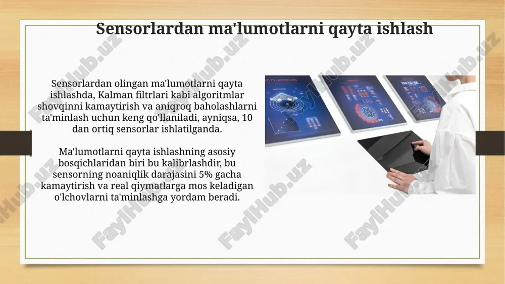 modellar aniq prognozlar qilish uchun o'qitiladi. k-o'rtacha klasterlash kabi nazoratsiz o'rganish algoritmlari ma'lumotlardagi naqshlarni topish uchun ishlatiladi, masalan, 1000 mijozni xatti-harakatlariga ko'ra 5 guruhga ajratish. anomaliyalarni aniqlash anomaliya aniqlash, odatda, 3 sigma qoidasidan foydalanadi: ma'lumotlar o'rtacha qiymatdan 3 standart og'ishdan uzoq bo'lsa, bu 99.7% holatda anomaliya deb hisoblanadi. bu oddiy, ammo samarali usul. sensor ma'lumotlarida anomaliyalarni aniqlash uchun iqr (interquartile range) usulidan foydalanish mumkin; ma'lumotlar q1-1.5*iqr va q3+1.5*iqr chegaralaridan tashqarida bo'lsa, ular anomaliya deb belgilanadi. ma'lumotlarni vizualizatsiya qilish ma'lumotlarni vizualizatsiya qilish statistik ma'lumotlarni, dinamik jarayonlarni va hatto murakkab algoritmlarni tushunarli diagramma, grafika yoki xarita orqali ko'rsatish imkonini beradi, xususan 3d modellardan foydalanish mumkin. vizualizatsiya ma'lumotlar tendentsiyalarini va o'zgarishlarni aniqlashga yordam beradi. masalan, harorat sensorlaridan olingan ma'lumotlarni grafikda aks ettirib, kun davomidagi 5 graduslik o'zgarishlarni kuzatish mumkin. ma'lumotlarni saqlash va boshqarish ma'lumotlarni saqlash tizimlari 10 yildan ortiq vaqt davomida rivojlanib kelmoqda, raid texnologiyasi xavfsizlikni ta'minlaydi va ma'lumotlarga tezkor kirish imkoniyatini beradi, …